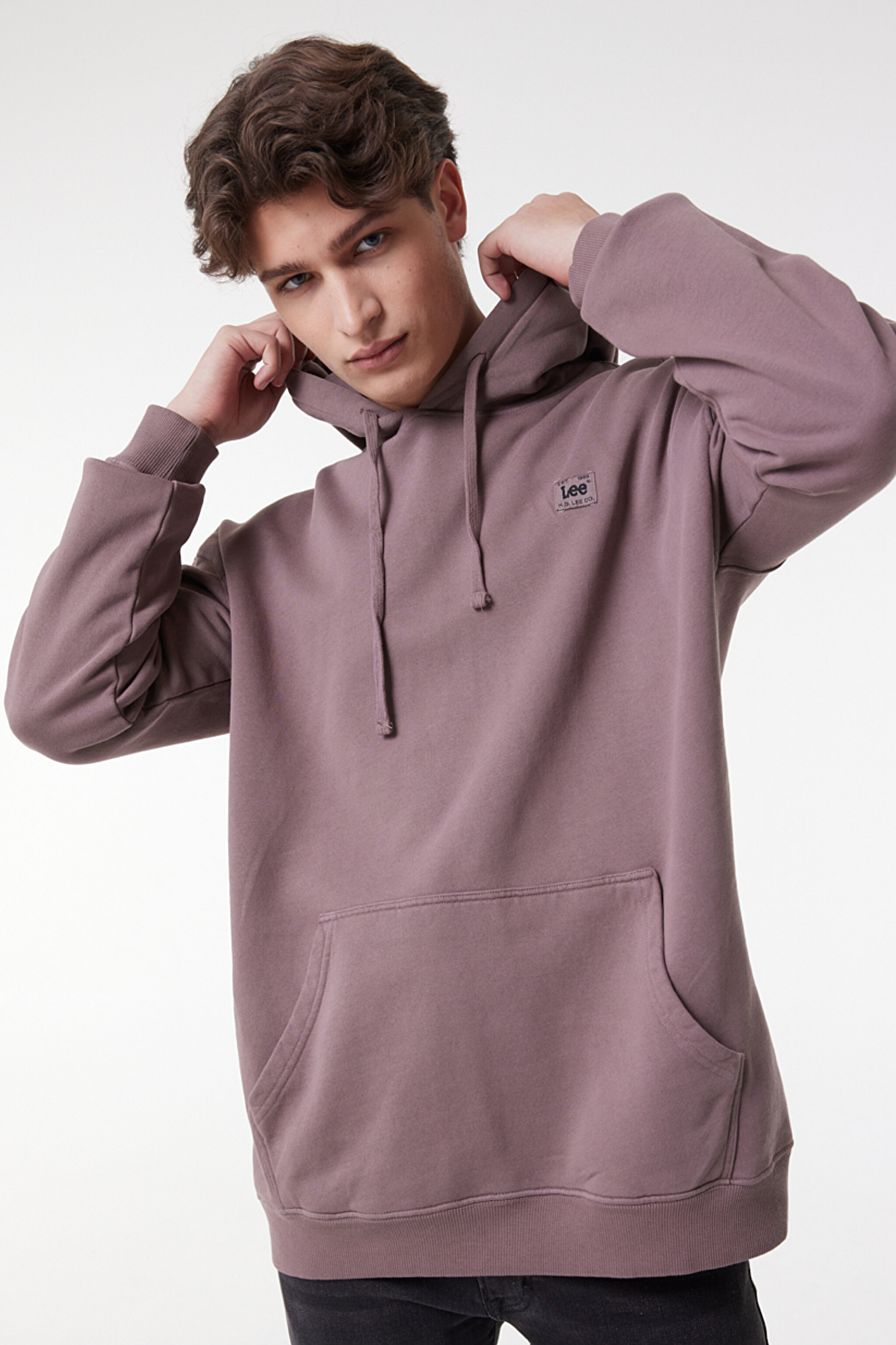 Loose Fit Rahat Kesim %100 Pamuk Kapüşonlu Şardonlu Sweatshirt - Purple Storm-L84WTJ70