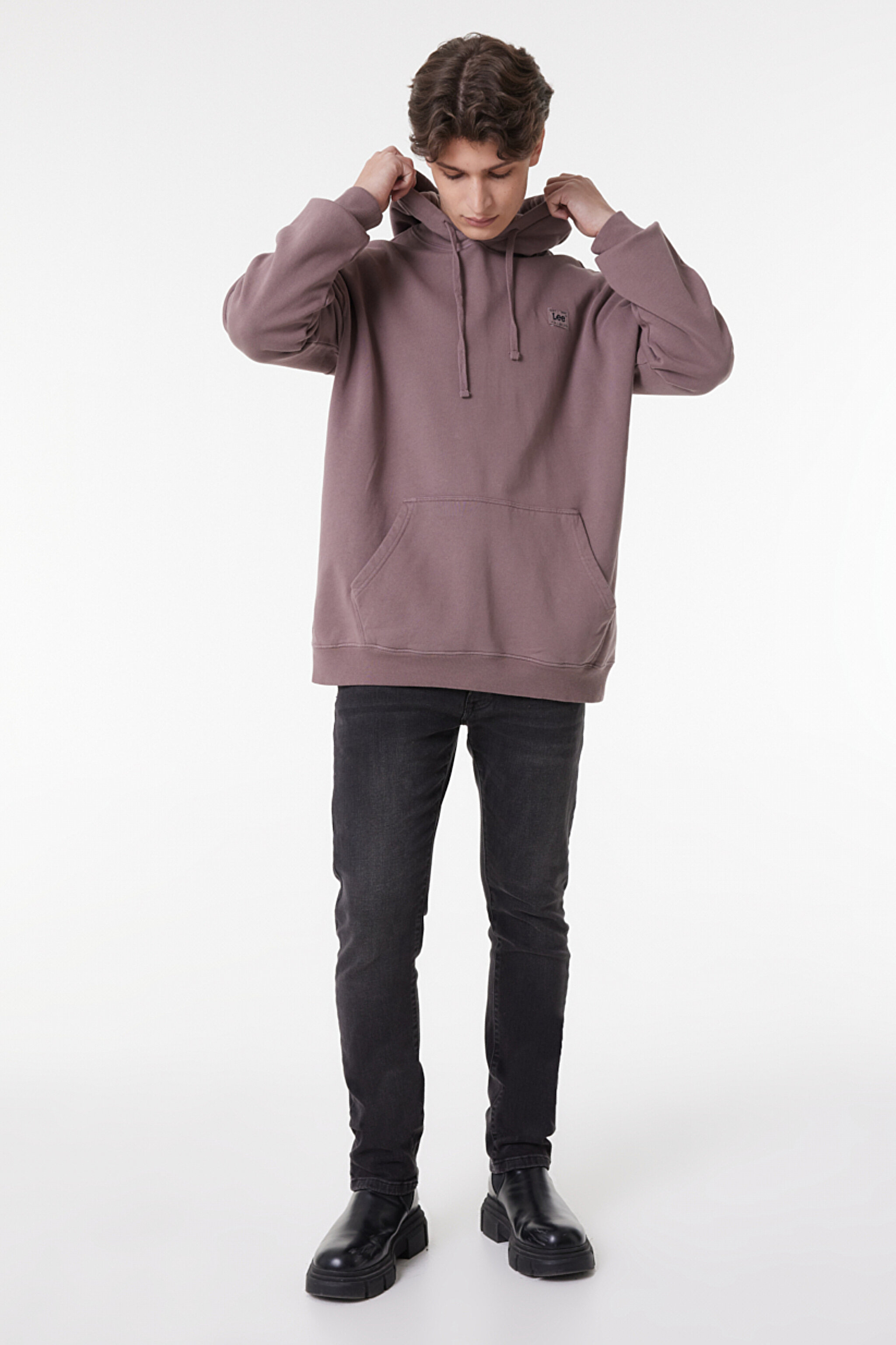 Loose Fit Rahat Kesim %100 Pamuk Kapüşonlu Şardonlu Sweatshirt - Purple Storm-L84WTJ70 (görsel 2)