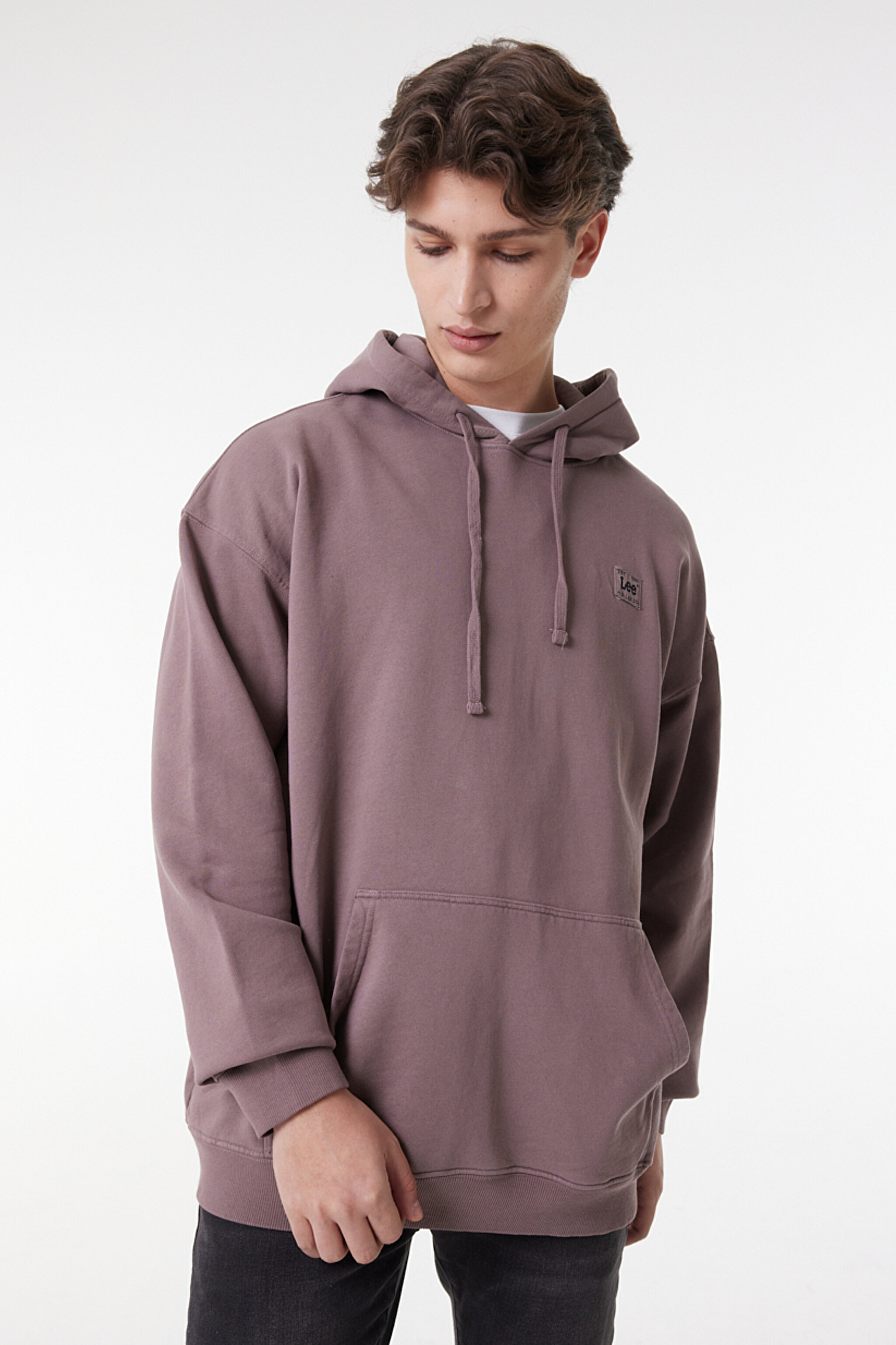 Loose Fit Rahat Kesim %100 Pamuk Kapüşonlu Şardonlu Sweatshirt - Purple Storm-L84WTJ70 (görsel 3)
