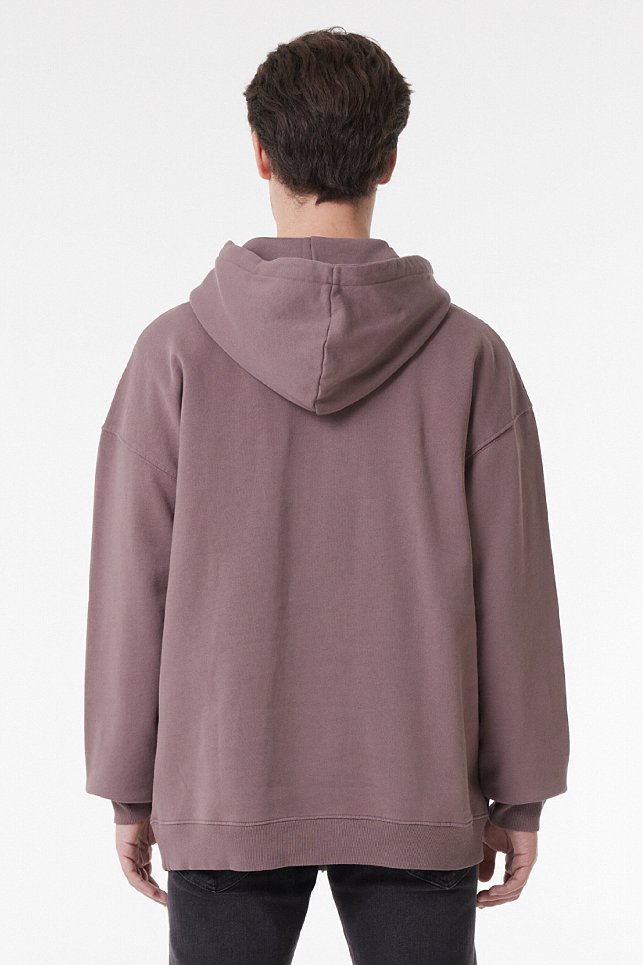 Loose Fit Rahat Kesim %100 Pamuk Kapüşonlu Şardonlu Sweatshirt - Purple Storm-L84WTJ70 (görsel 5)
