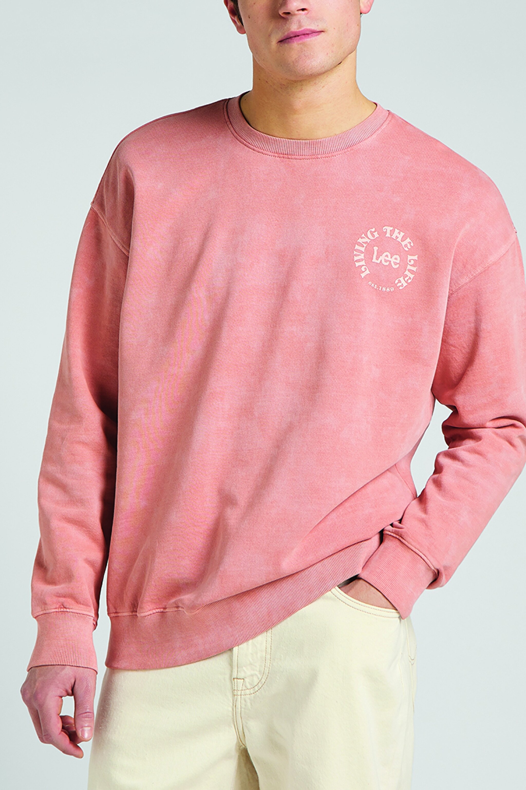 Loose Fit Rahat Kesim %100 Pamuk Bisiklet Yaka Pembe Sweatshirt