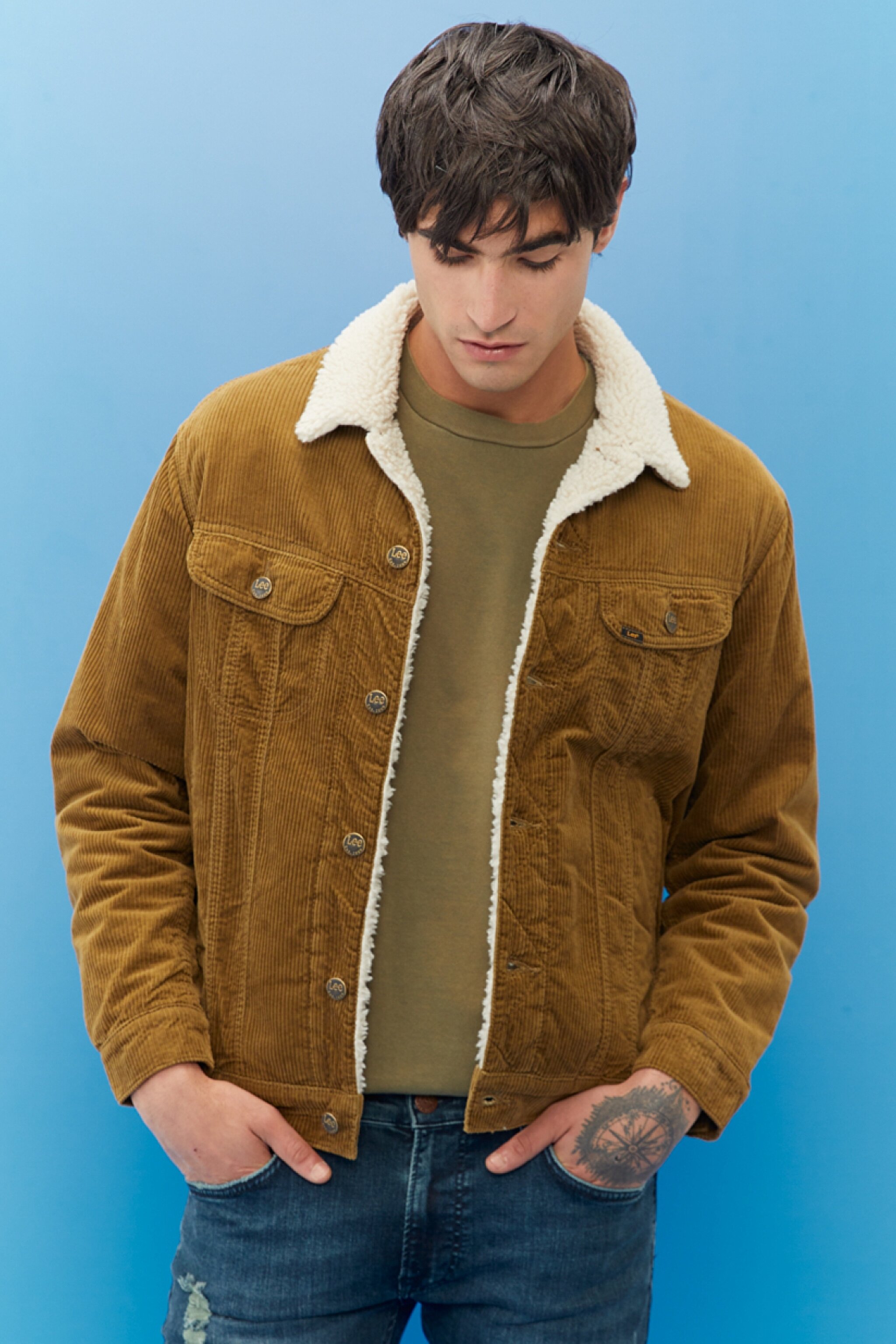 Regular Fit Normal Kesim Tam Düğmeli Camel Sherpa Ceket