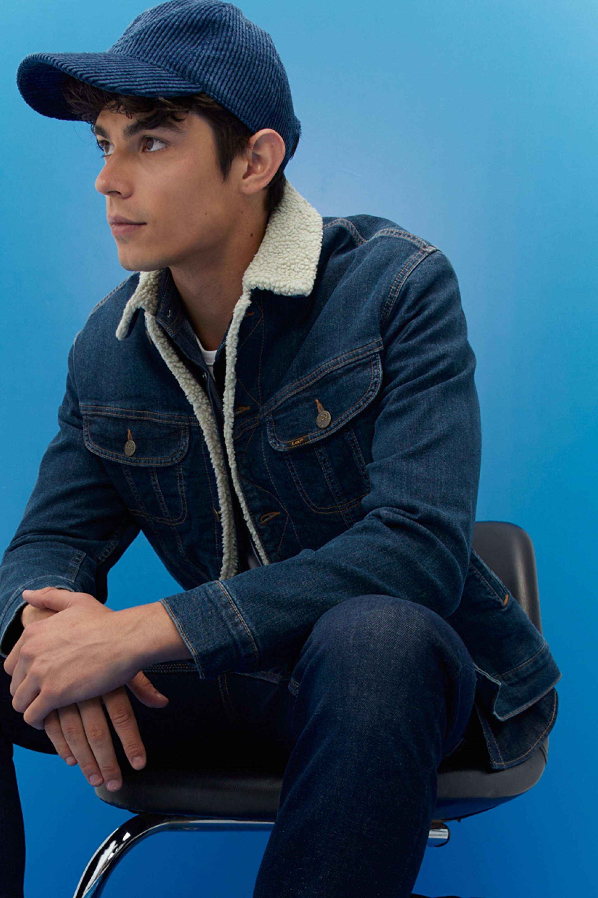 Regular Fit Normal Kesim Mavi Sherpa Jean Kot Ceket - Dark Blue-L87BSQZG (görsel 6)