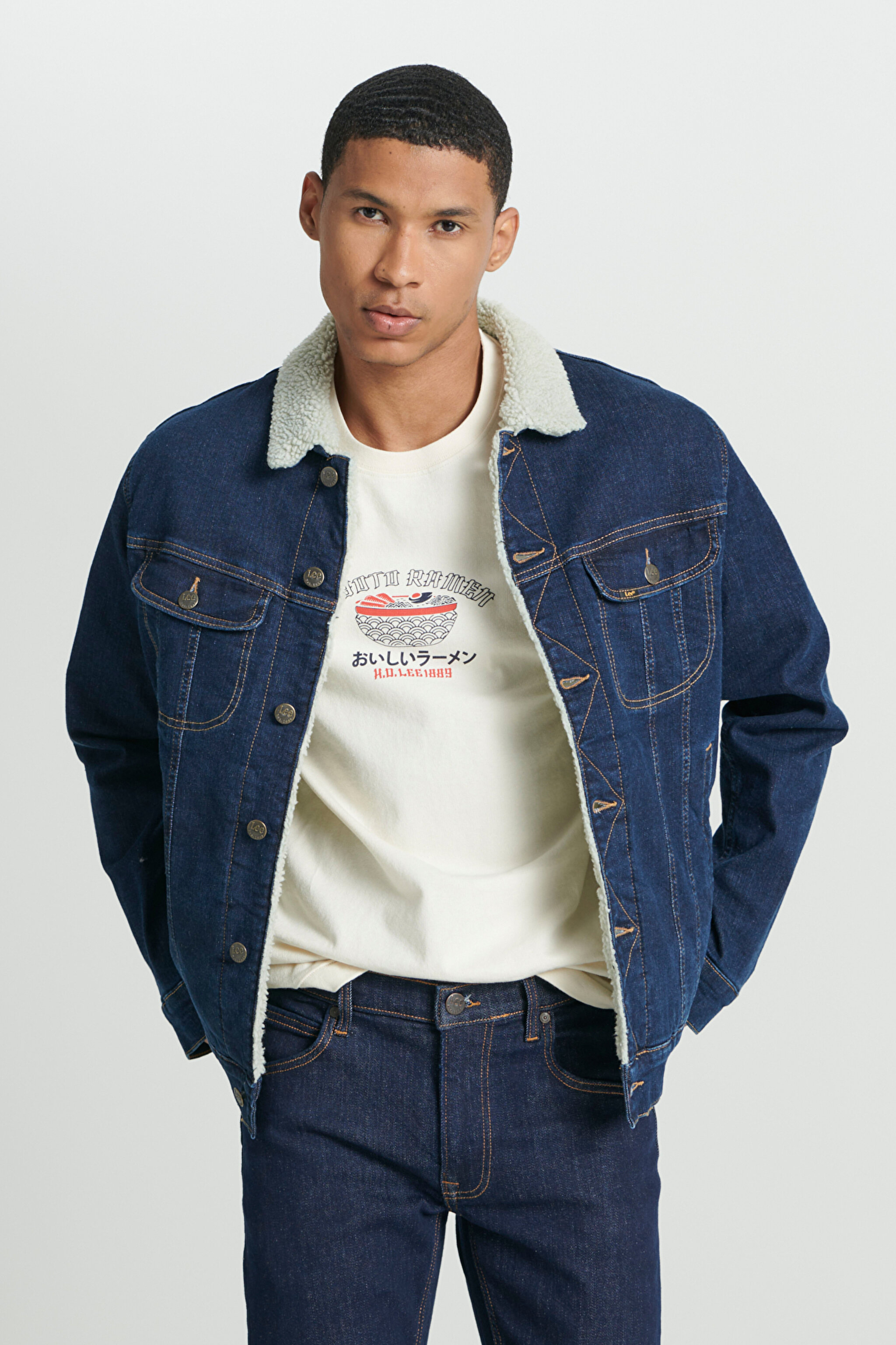 Regular Fit Normal Kesim Koyu Mavi Sherpa Jean Kot Ceket - Rinse-L87BVM36 (görsel 2)
