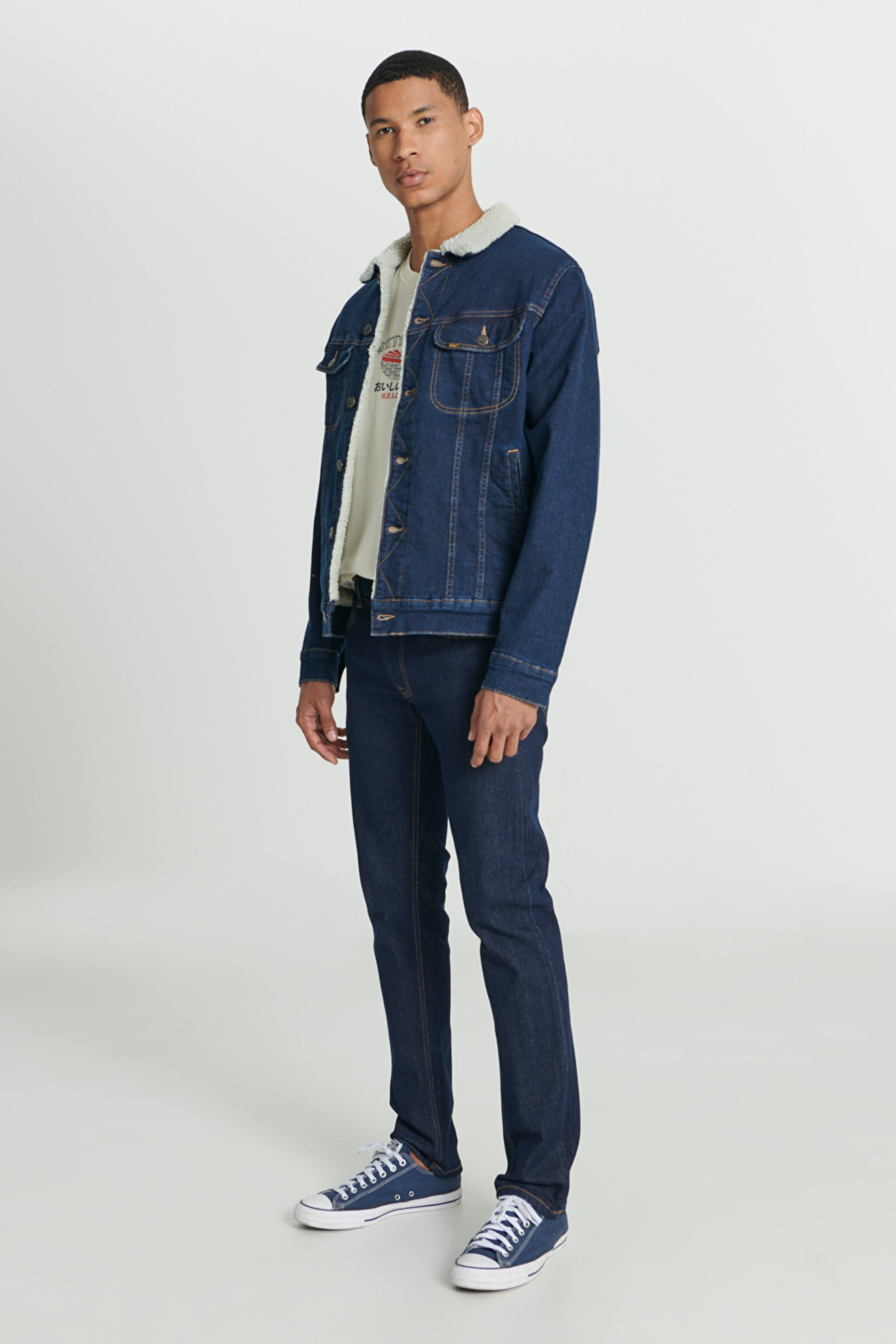 Regular Fit Normal Kesim Koyu Mavi Sherpa Jean Kot Ceket - Rinse-L87BVM36 (görsel 6)