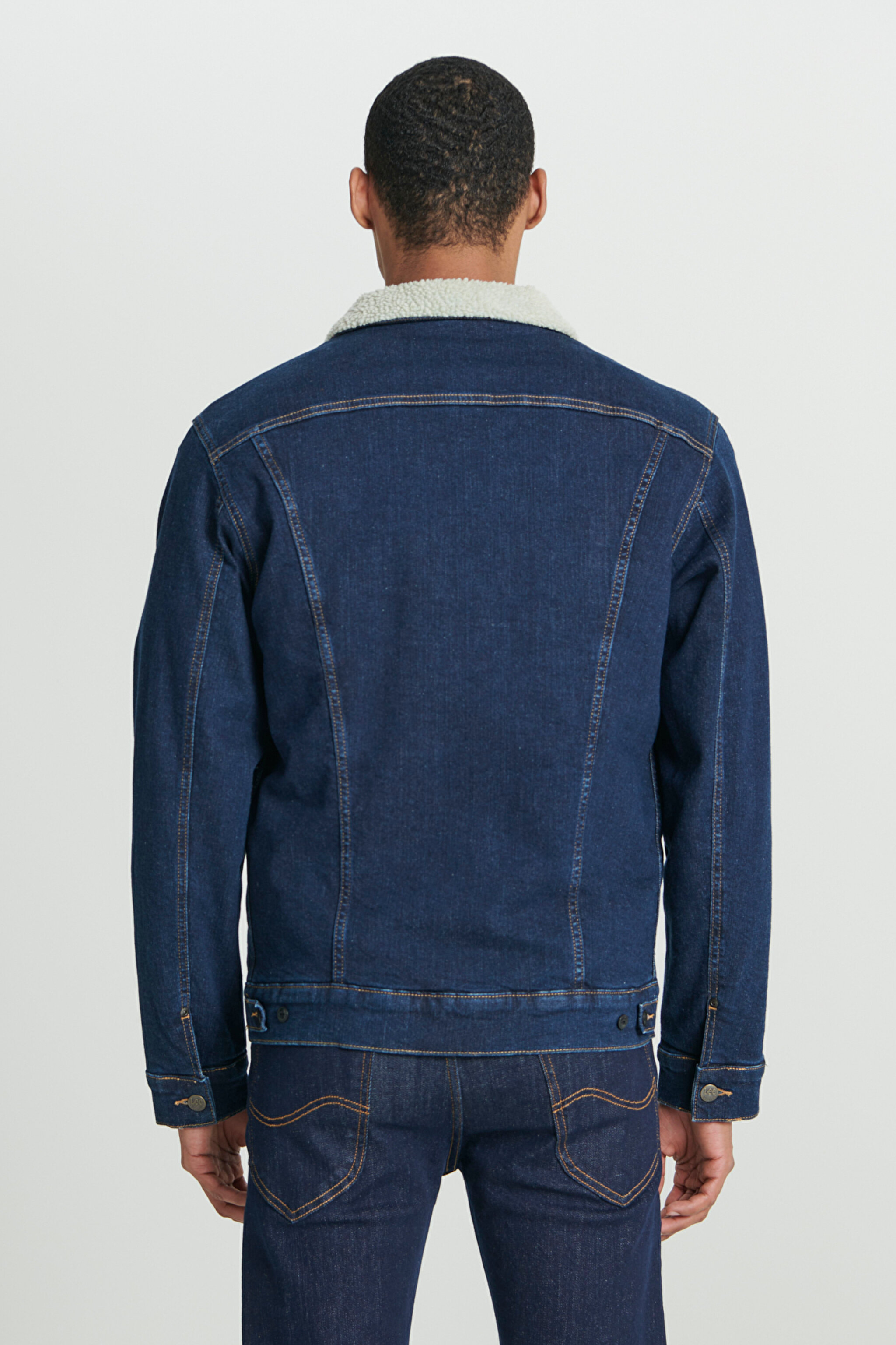 Regular Fit Normal Kesim Koyu Mavi Sherpa Jean Kot Ceket - Rinse-L87BVM36 (görsel 8)