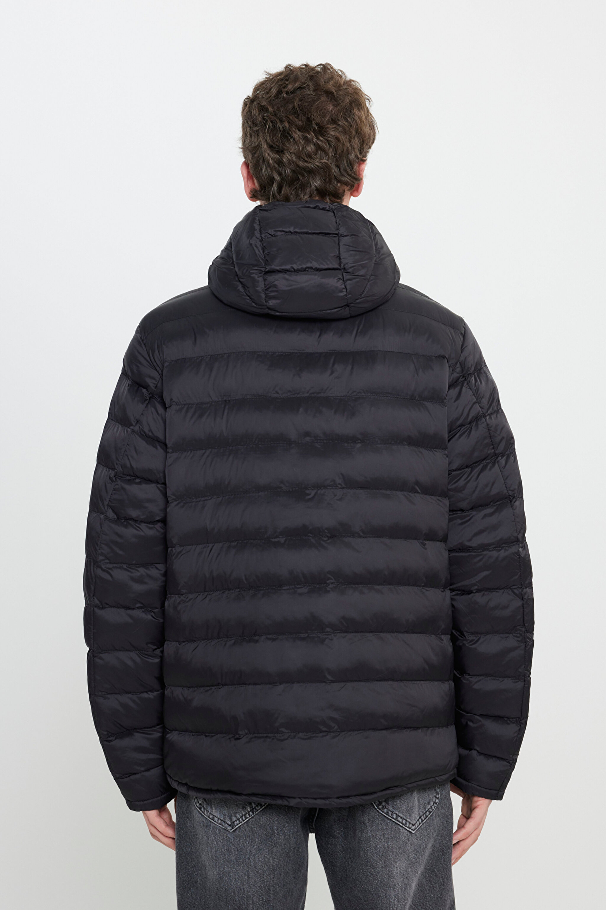 Regular Fit Normal Kesim Kapüşonlu Tam Fermuarlı Siyah Şişme Mont - Black-L87HSZ01 (görsel 5)