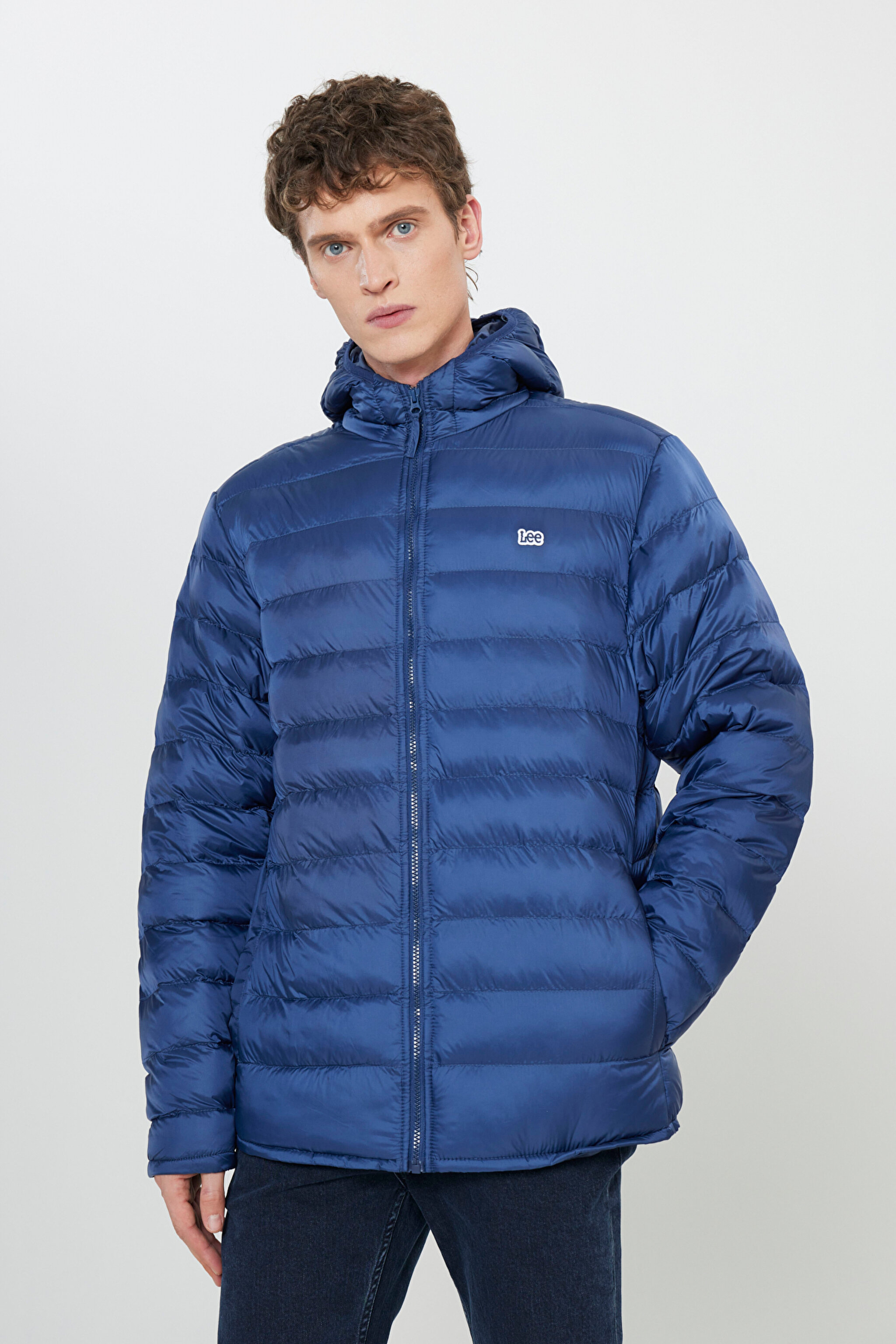 Regular Fit Normal Kesim Kapüşonlu Yaka Lacivert Şişme Ceket - Navy-L87HSZ35