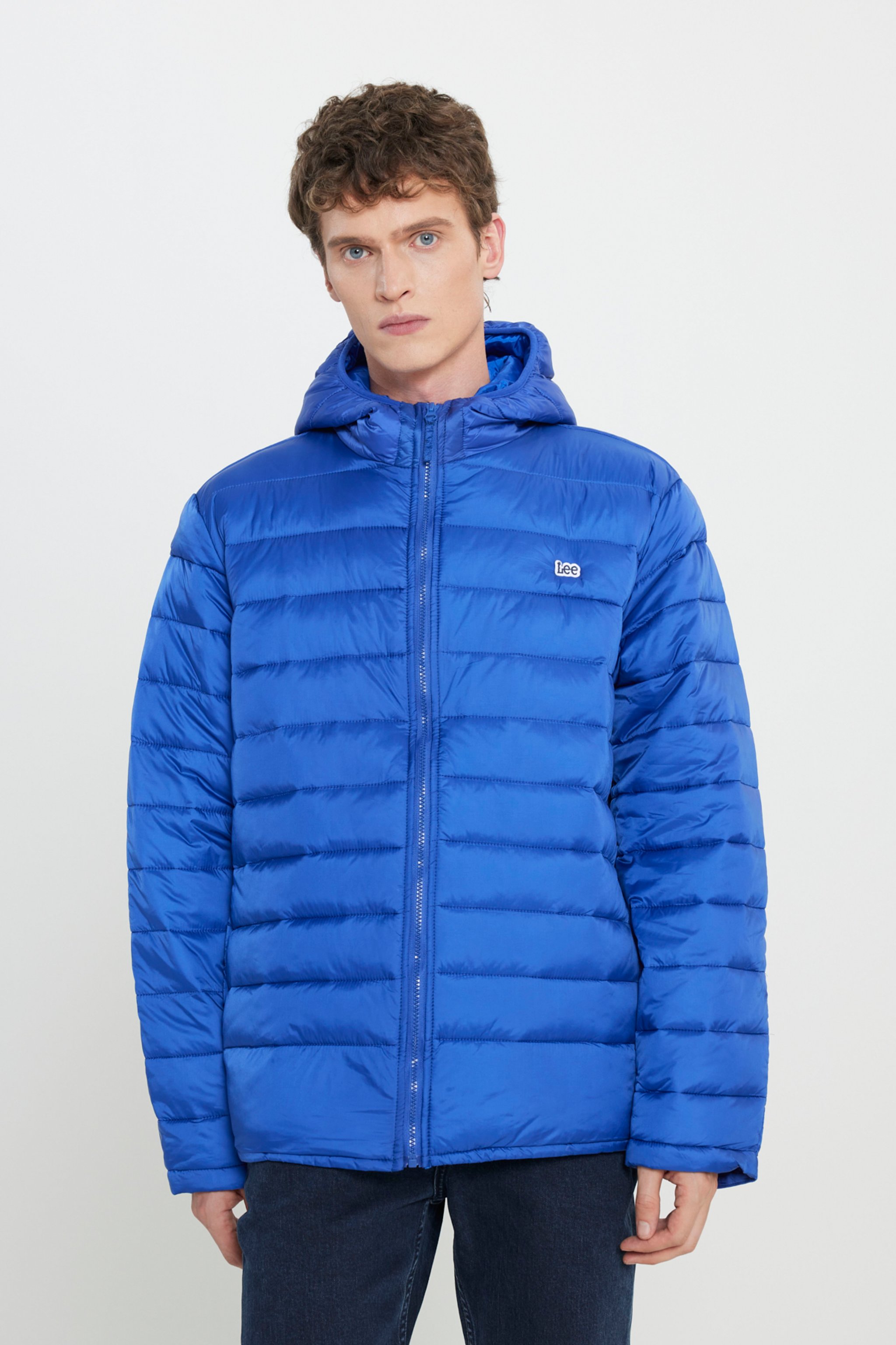 Regular Fit Normal Kesim Kapüşonlu Tam Fermuarlı Mavi Şişme Mont