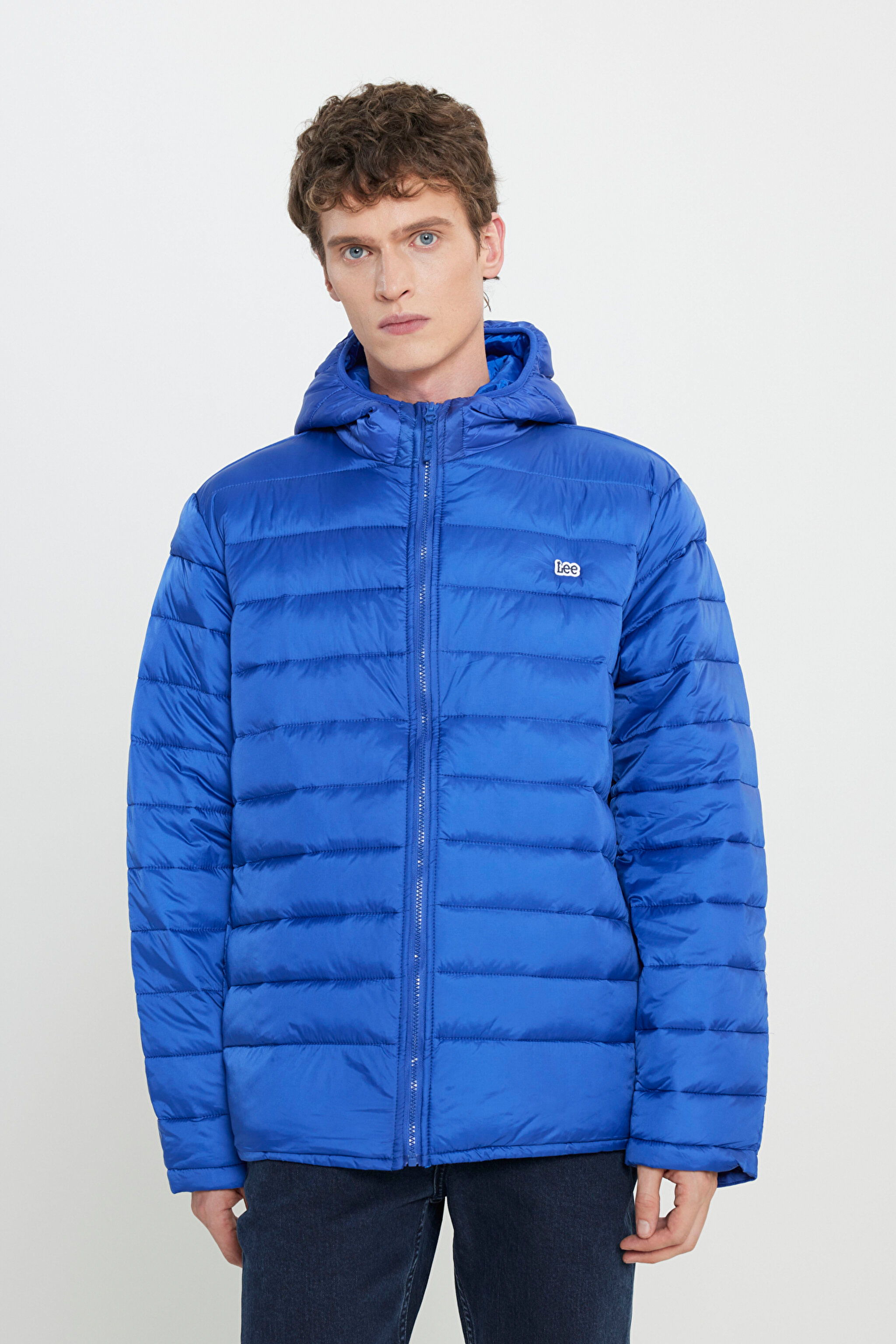 Regular Fit Normal Kesim Kapüşonlu Tam Fermuarlı Mavi Şişme Mont - Marine-L87HSZ54 (görsel 2)