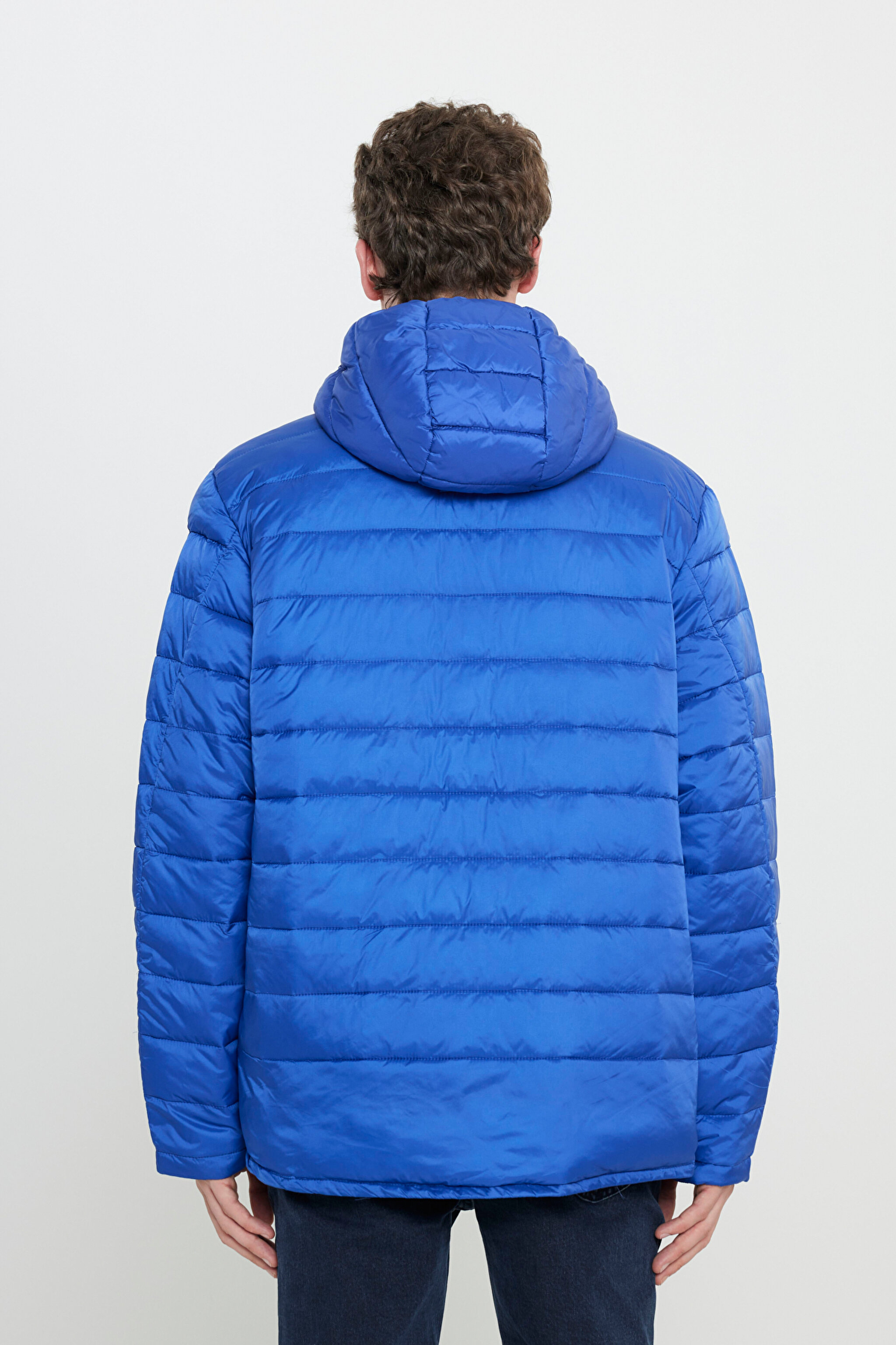 Regular Fit Normal Kesim Kapüşonlu Tam Fermuarlı Mavi Şişme Mont - Marine-L87HSZ54 (görsel 5)