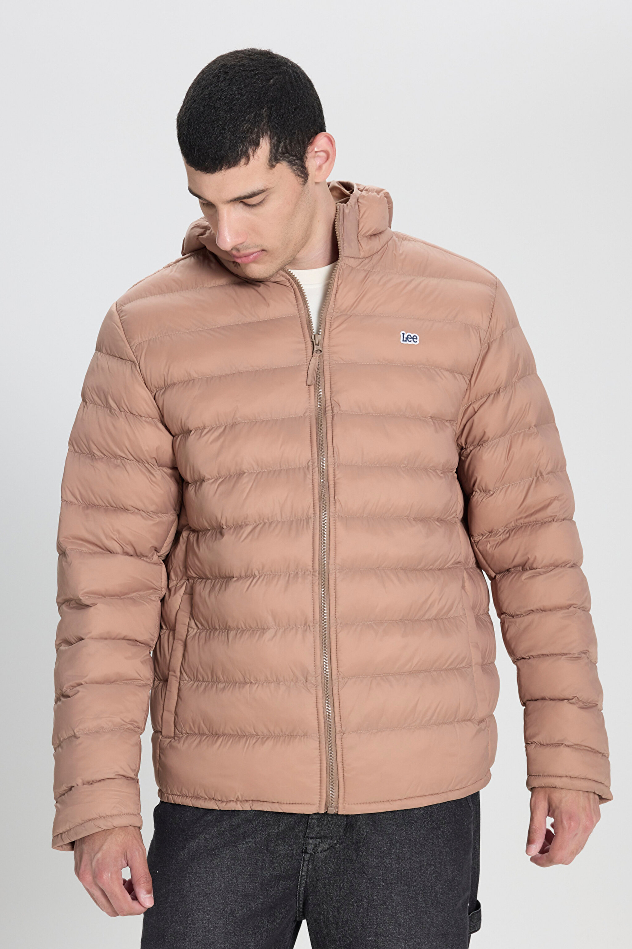 Regular Fit Normal Kesim Kapüşonlu Yaka Hardal Şişme Ceket