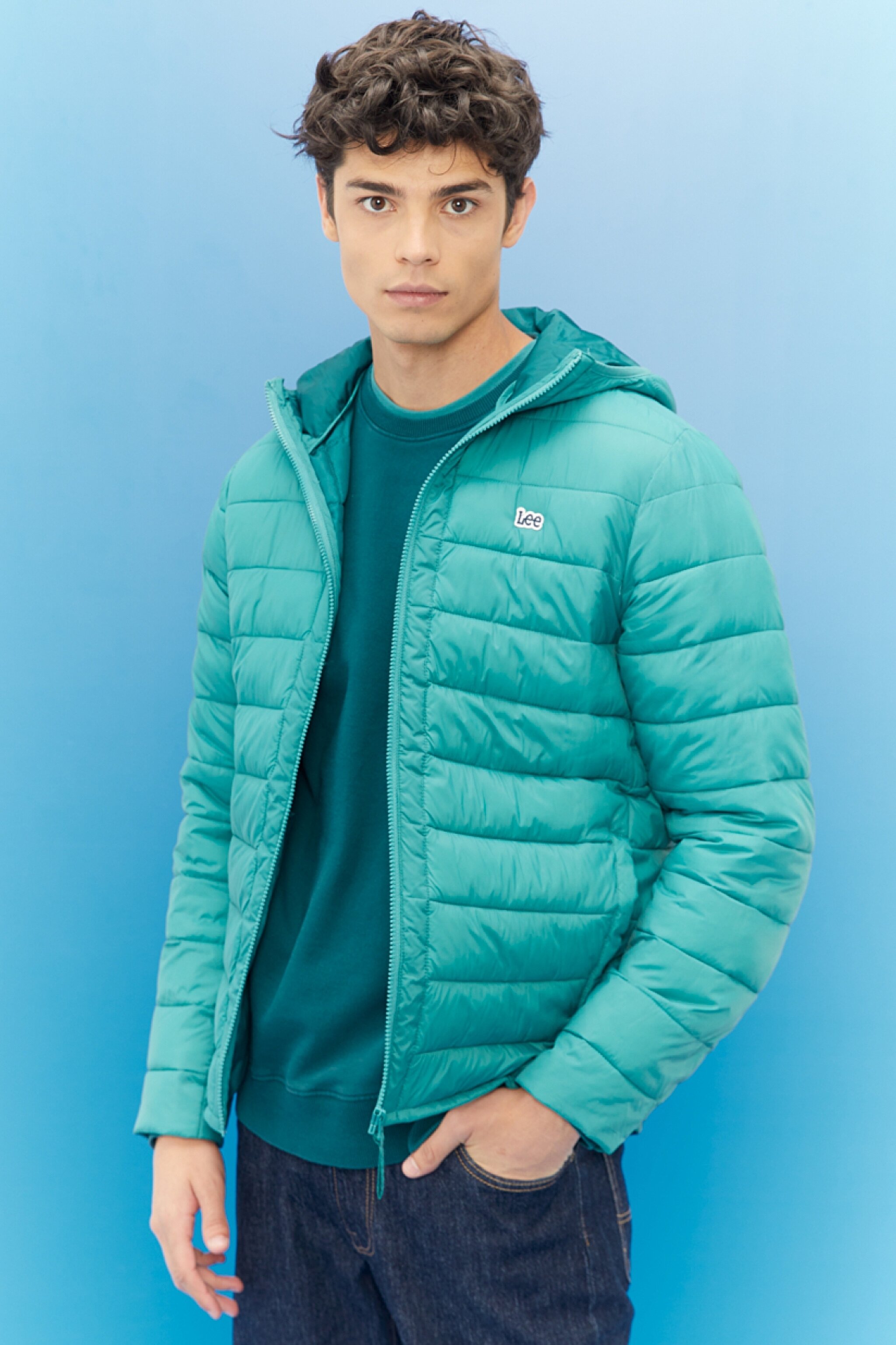 Regular Fit Normal Kesim Kapüşonlu Tam Fermuarlı Yeşil Şişme Mont - Monaco-L87HSZDO