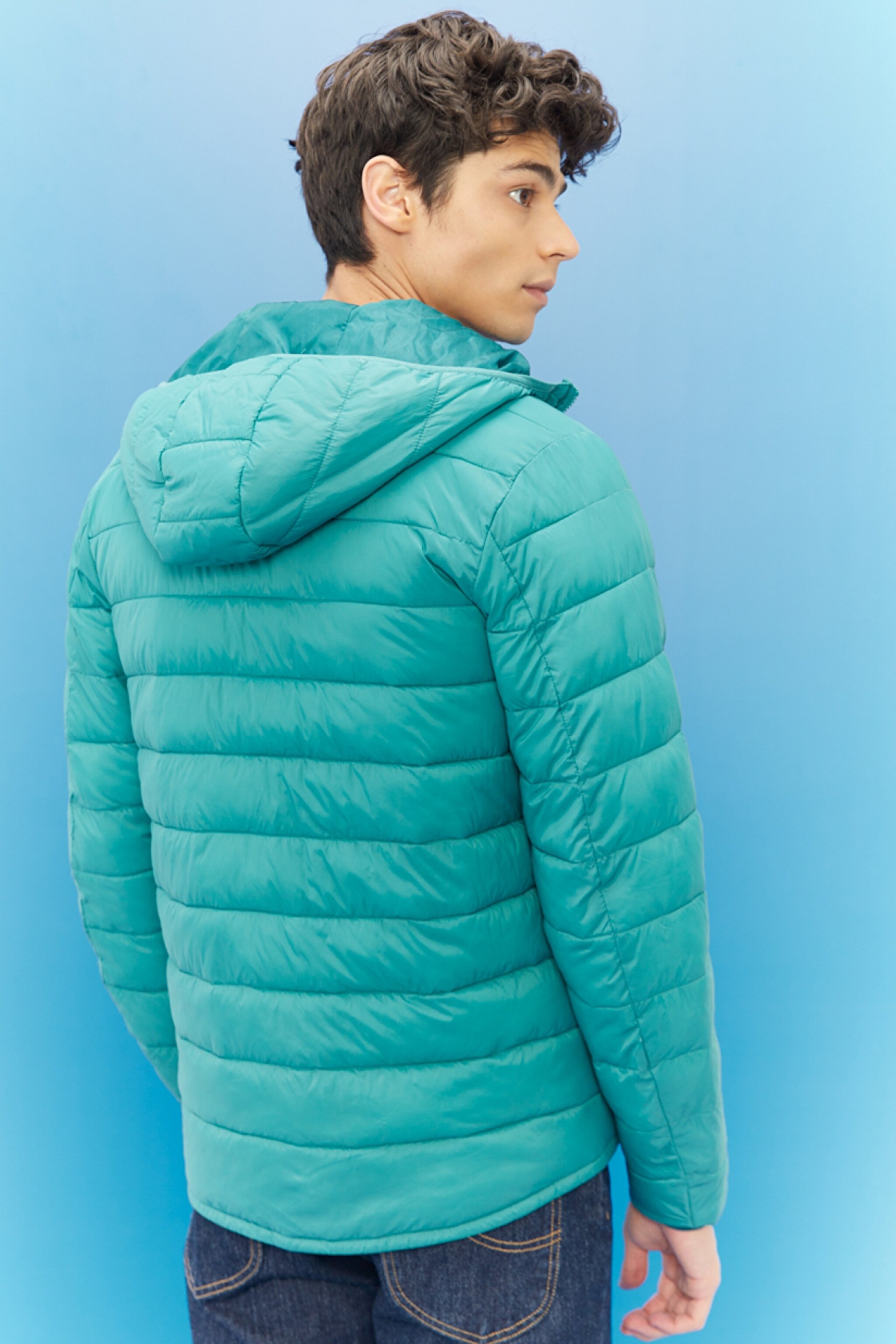 Regular Fit Normal Kesim Kapüşonlu Tam Fermuarlı Yeşil Şişme Mont - Monaco-L87HSZDO (görsel 5)