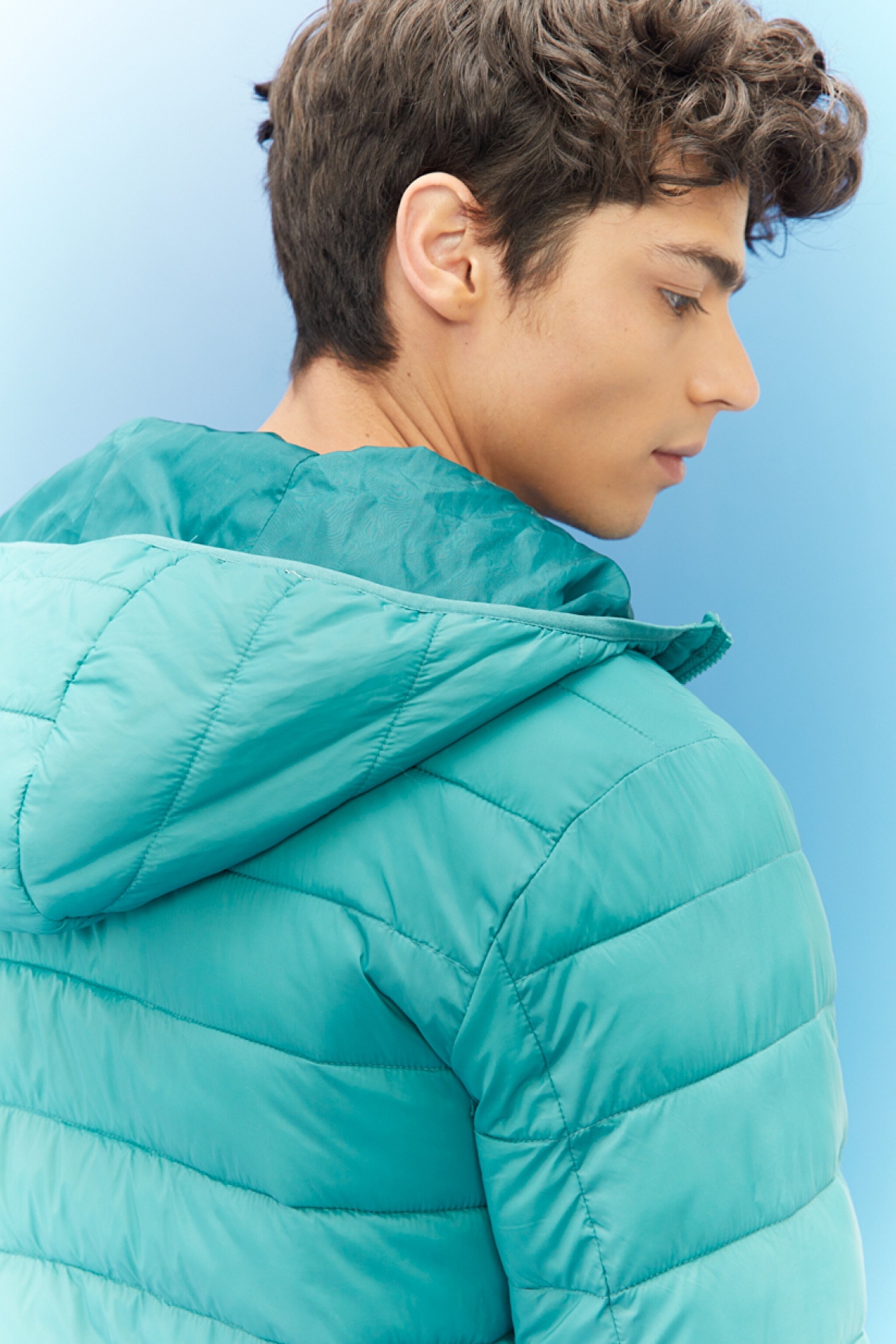 Regular Fit Normal Kesim Kapüşonlu Tam Fermuarlı Yeşil Şişme Mont - Monaco-L87HSZDO (görsel 6)