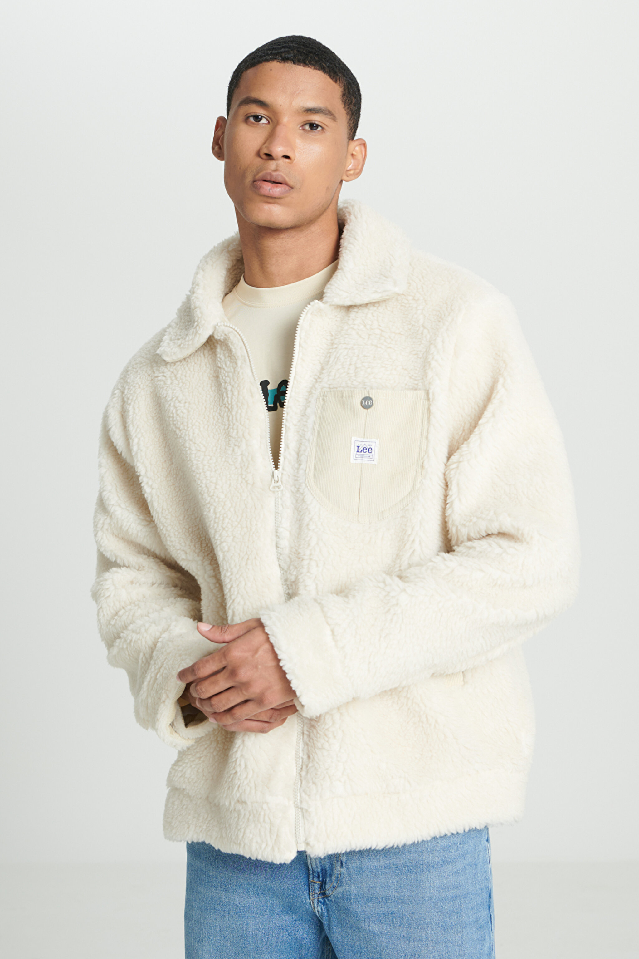 Regular Fit Normal Kesim Tam Fermuarlı Krem Sherpa Ceket