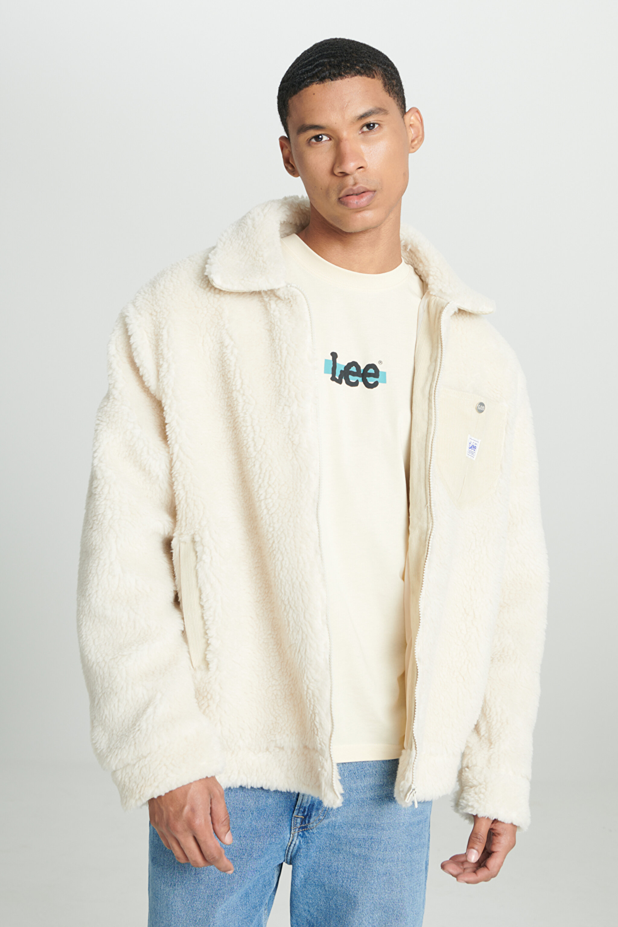 Regular Fit Normal Kesim Tam Fermuarlı Krem Sherpa Ceket - Ecru-L87RNXNQ (görsel 2)