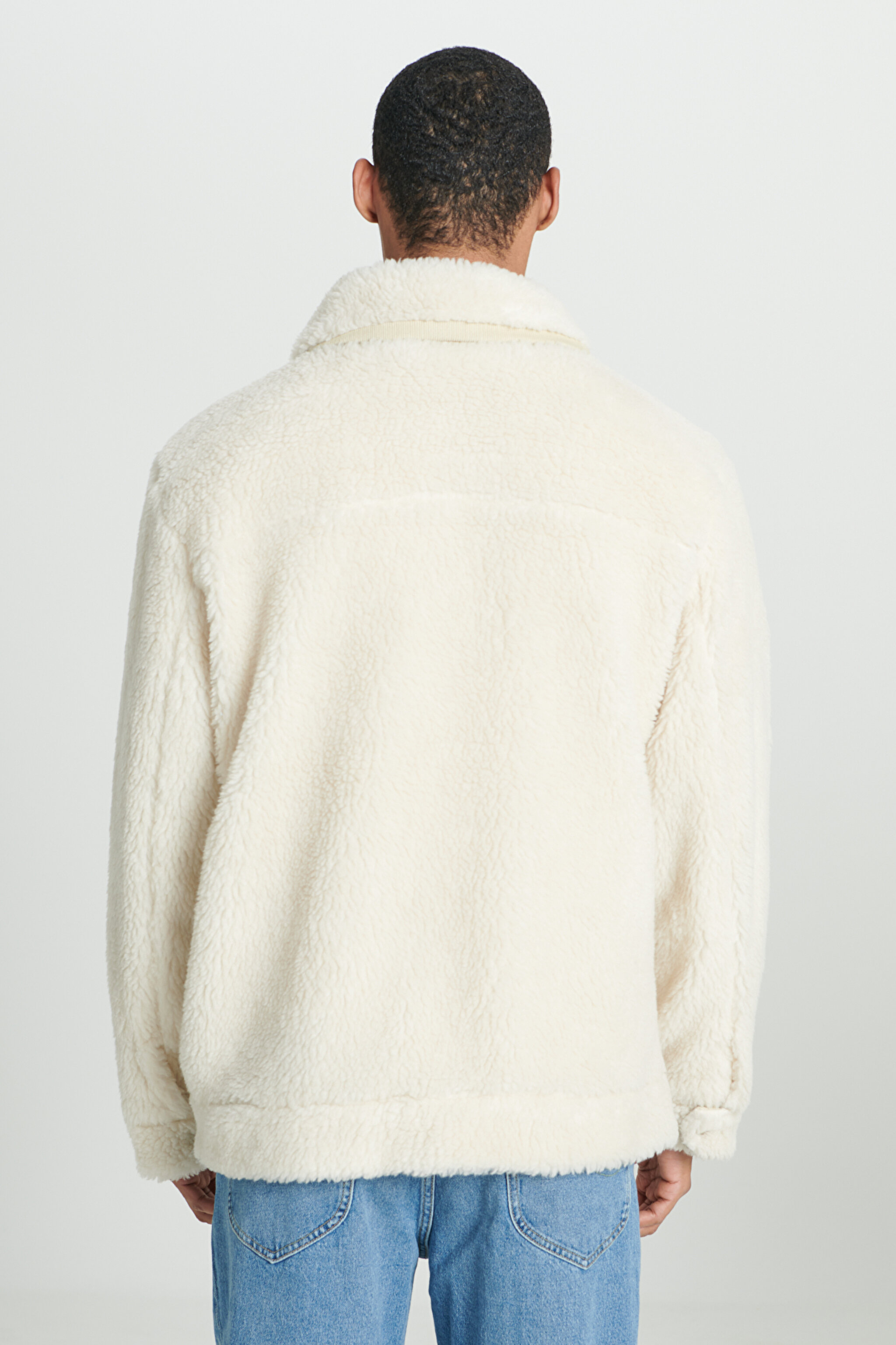 Regular Fit Normal Kesim Tam Fermuarlı Krem Sherpa Ceket - Ecru-L87RNXNQ (görsel 6)