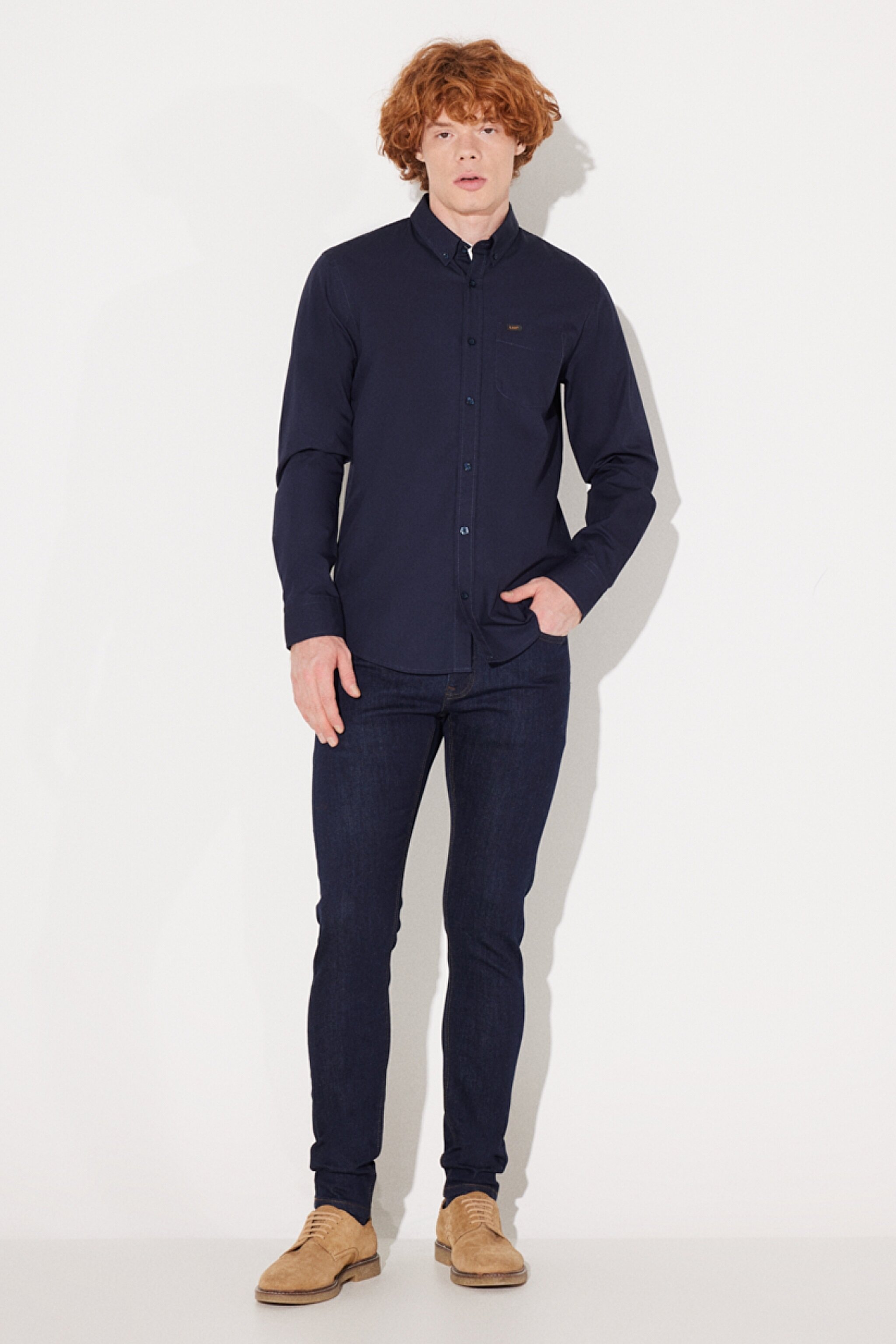 Regular Fit Normal Kesim %100 Pamuk Uzun Kollu Gömlek - Navy-L880JK35 (görsel 4)