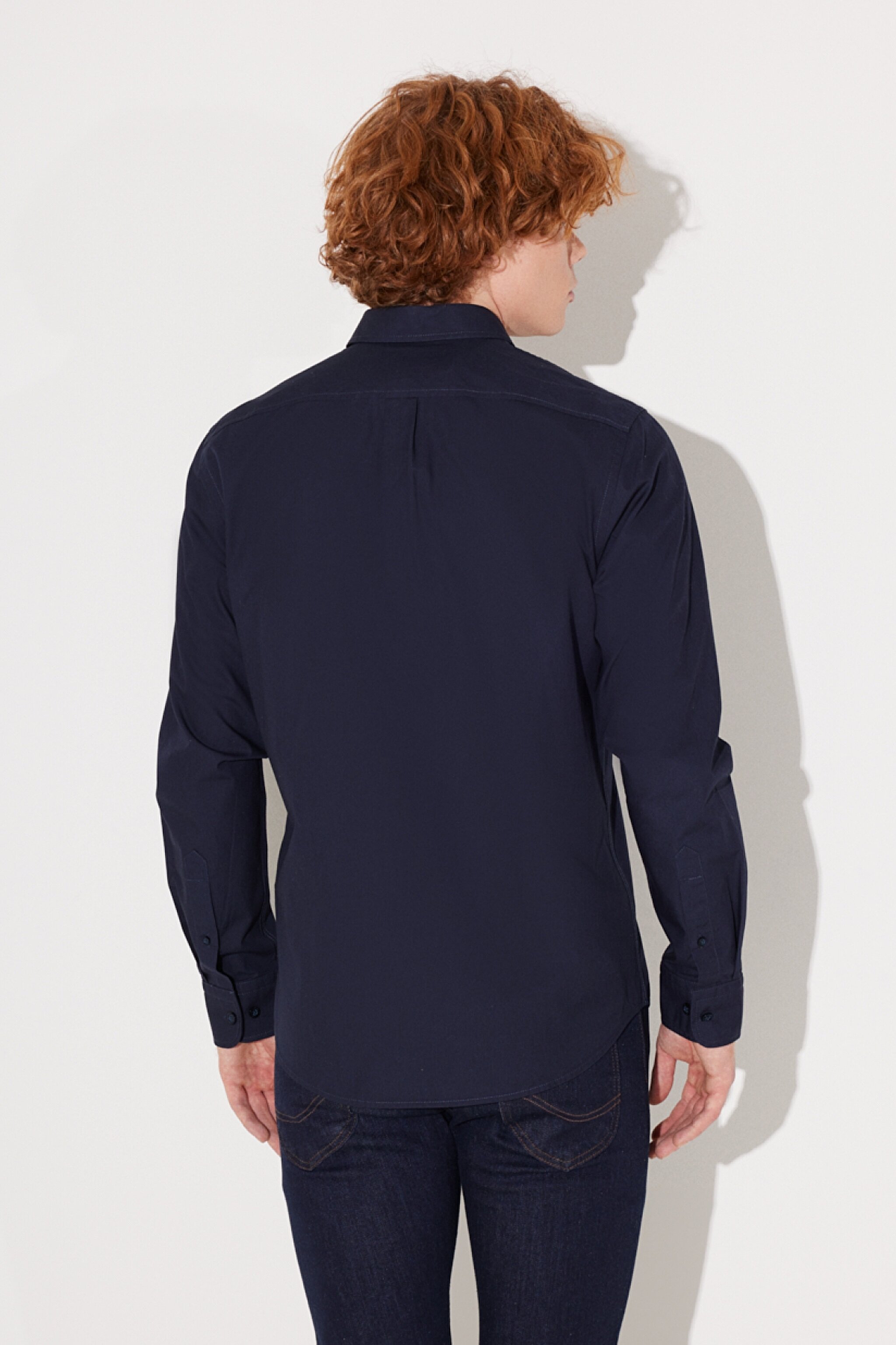 Regular Fit Normal Kesim %100 Pamuk Uzun Kollu Gömlek - Navy-L880JK35 (görsel 5)