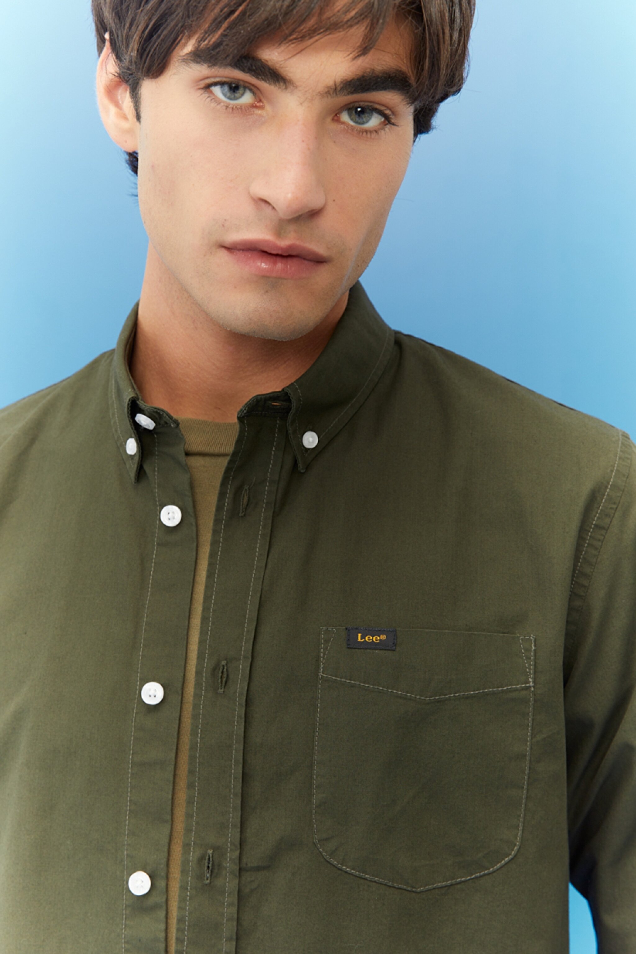 Regular Fit Normal Kesim %100 Pamuk Uzun Kollu Gömlek - Dark Khaki-L880JKOJ (görsel 3)