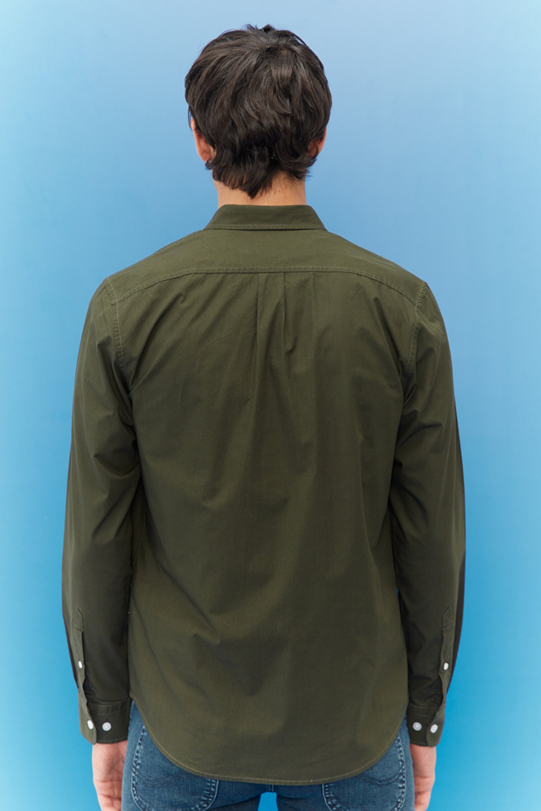 Regular Fit Normal Kesim %100 Pamuk Uzun Kollu Gömlek - Dark Khaki-L880JKOJ (görsel 4)