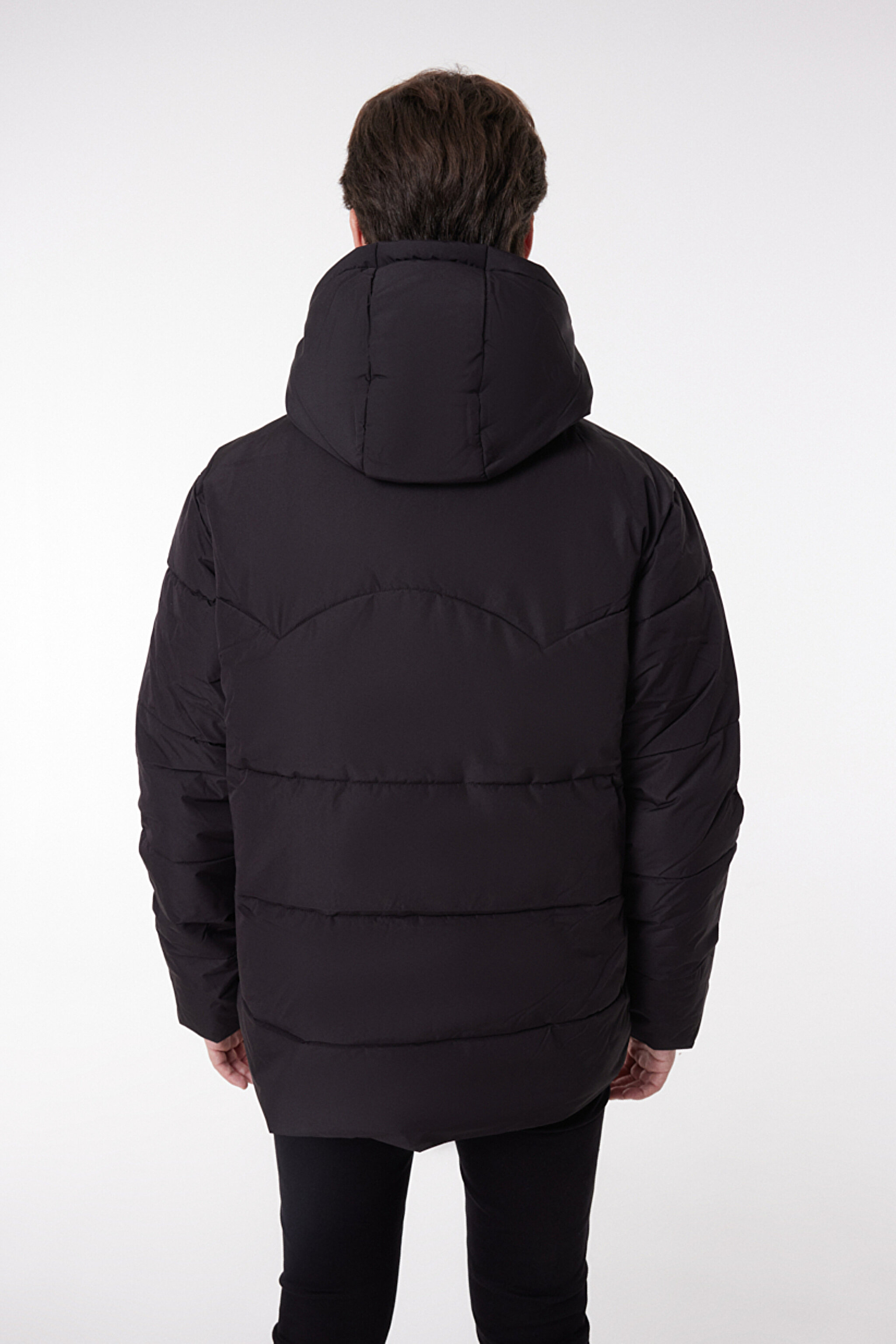 Regular Fit Normal Kesim Kapüşonlu Siyah Şişme Mont - Black-L88BNY01 (görsel 5)
