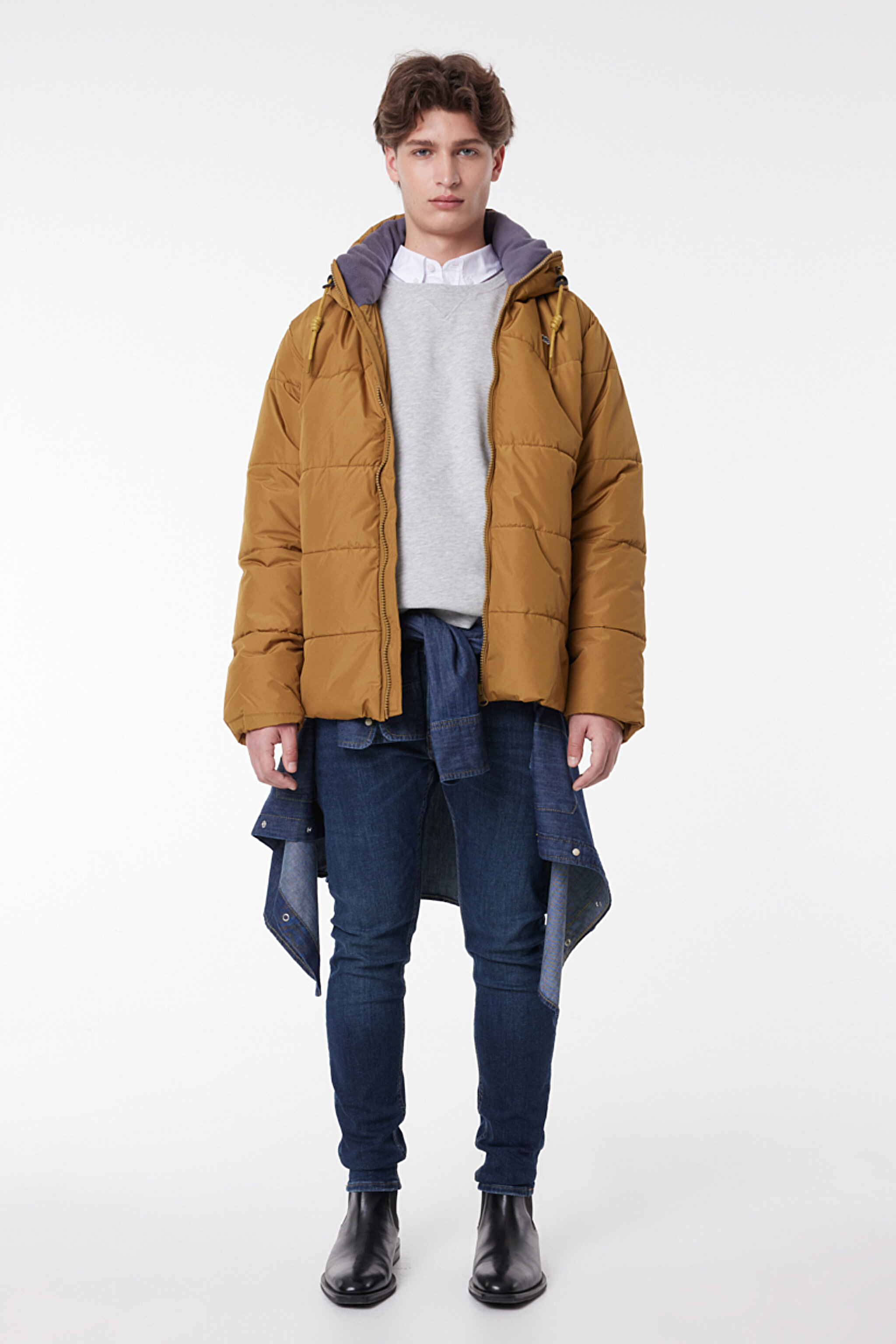 Regular Fit Normal Kesim Kapüşonlu Hardal Şişme Mont - Mustard-L88BNY210 (görsel 2)
