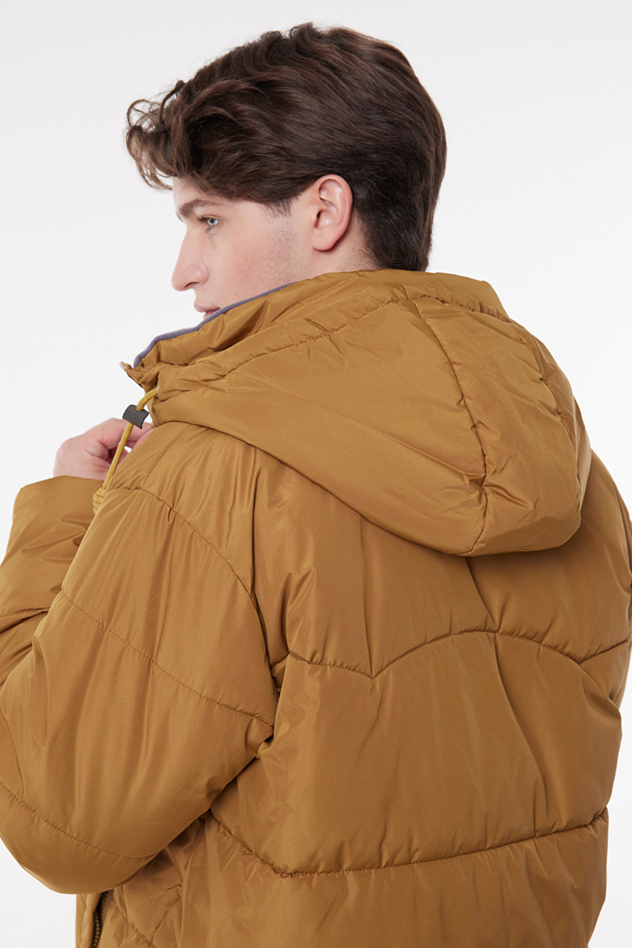 Regular Fit Normal Kesim Kapüşonlu Hardal Şişme Mont - Mustard-L88BNY210 (görsel 4)