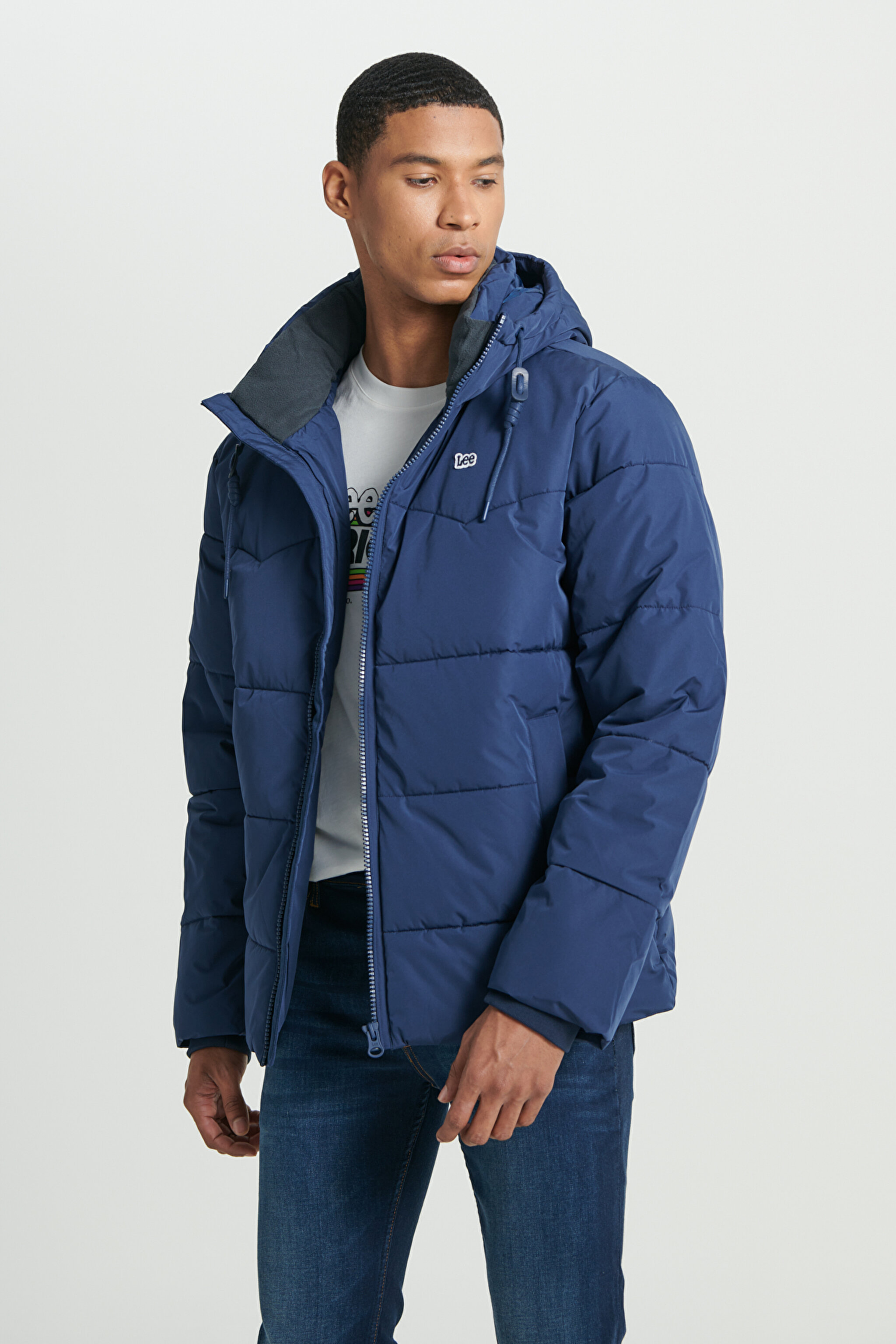 Regular Fit Normal Kesim Kapüşonlu Lacivert Şişme Mont - Navy-L88BNY35 (görsel 3)