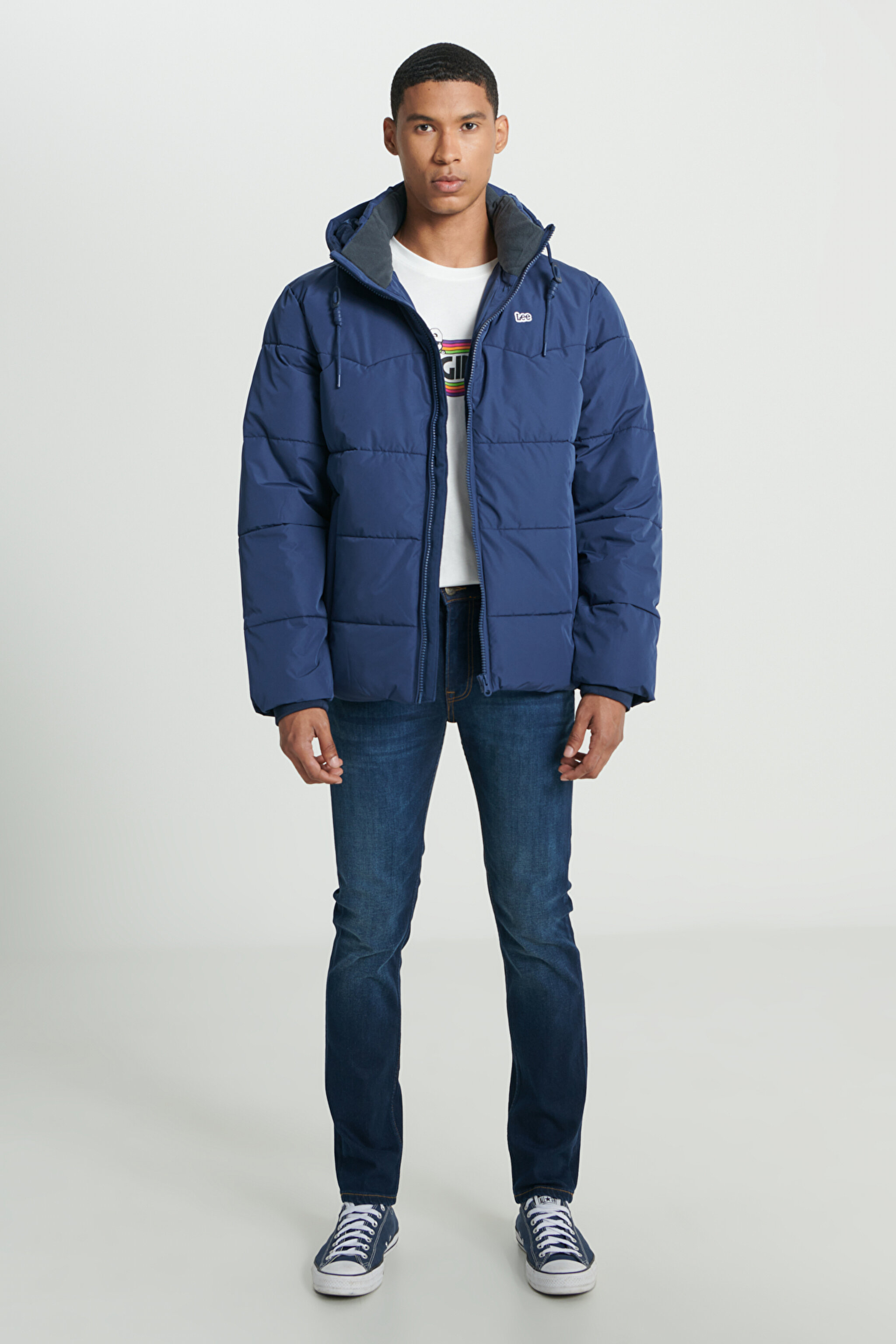 Regular Fit Normal Kesim Kapüşonlu Lacivert Şişme Mont - Navy-L88BNY35 (görsel 6)