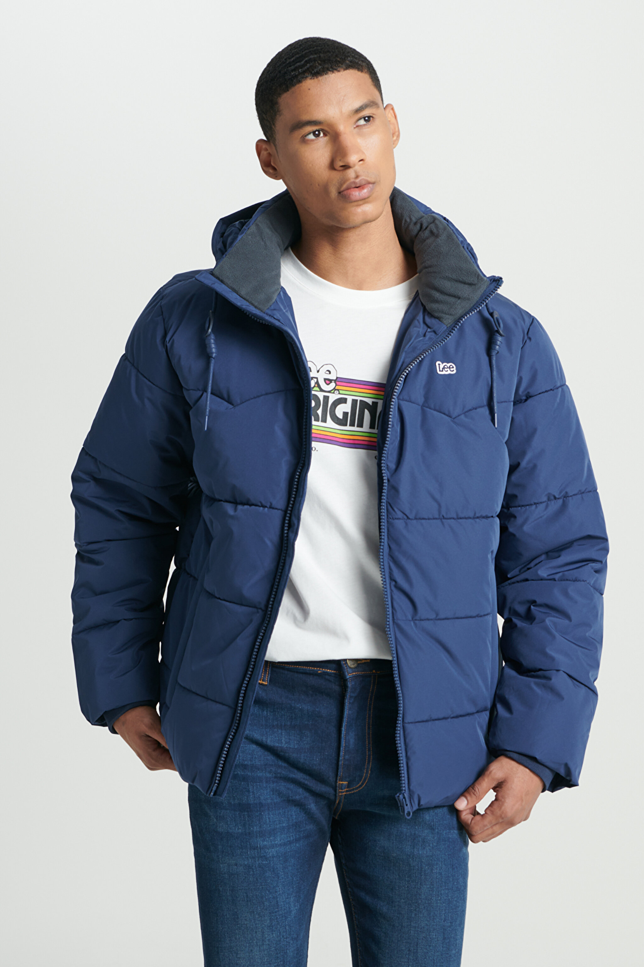Regular Fit Normal Kesim Kapüşonlu Lacivert Şişme Mont - Navy-L88BNY35 (görsel 8)