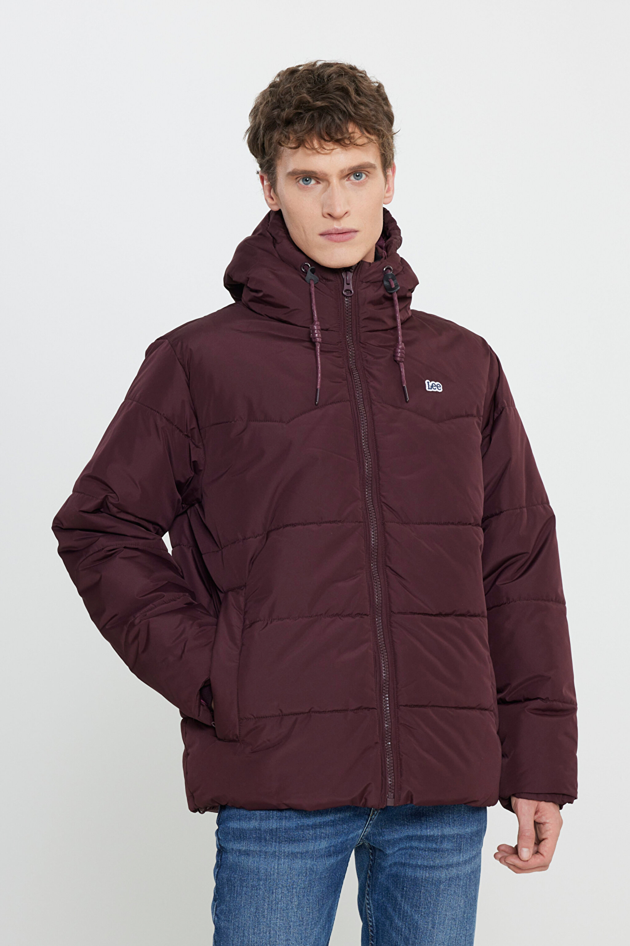 Regular Fit Normal Kesim Kapüşonlu Bordo Şişme Mont - Bordoeux-L88BNY800