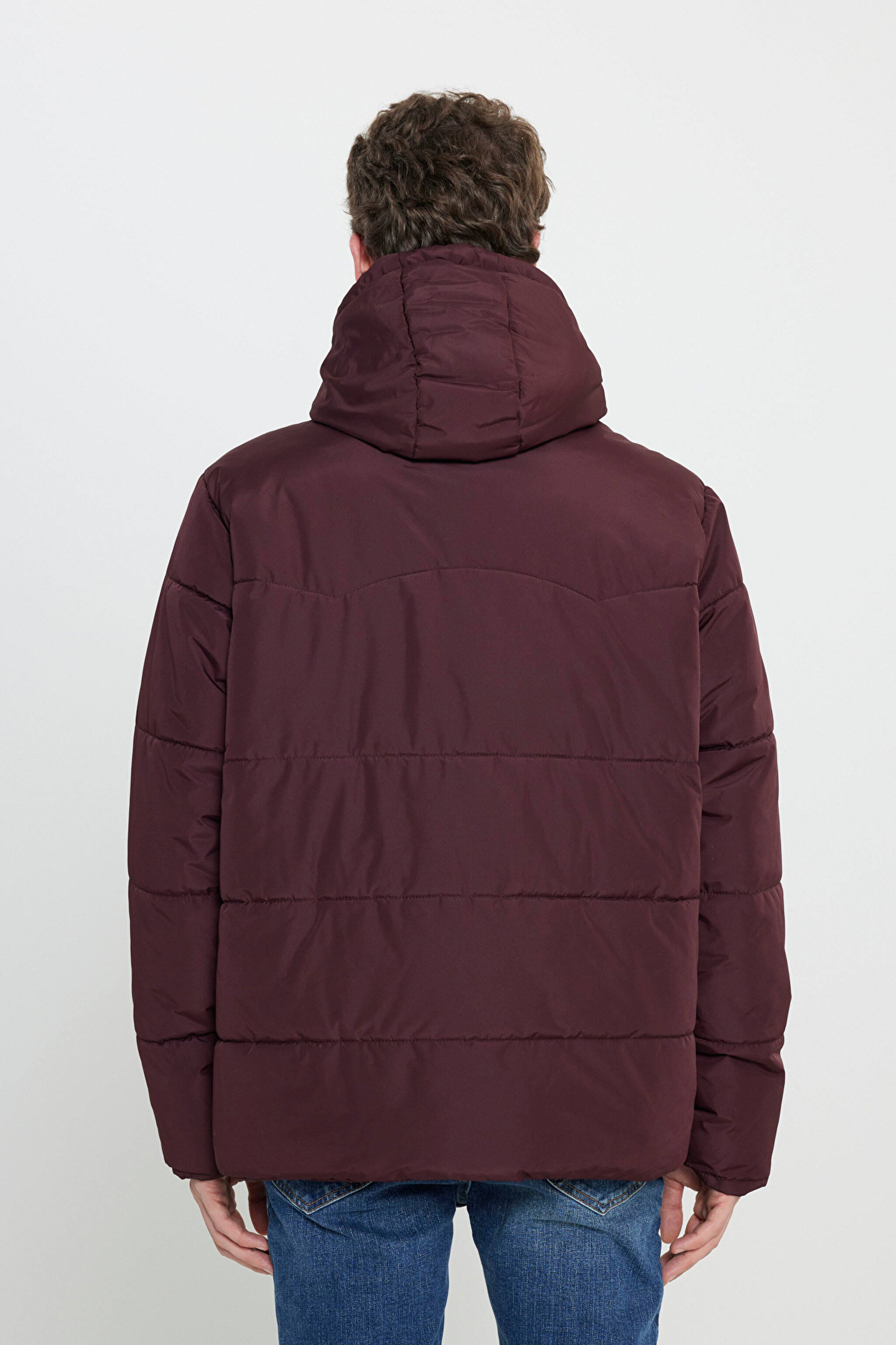 Regular Fit Normal Kesim Kapüşonlu Bordo Şişme Mont - Bordoeux-L88BNY800 (görsel 5)
