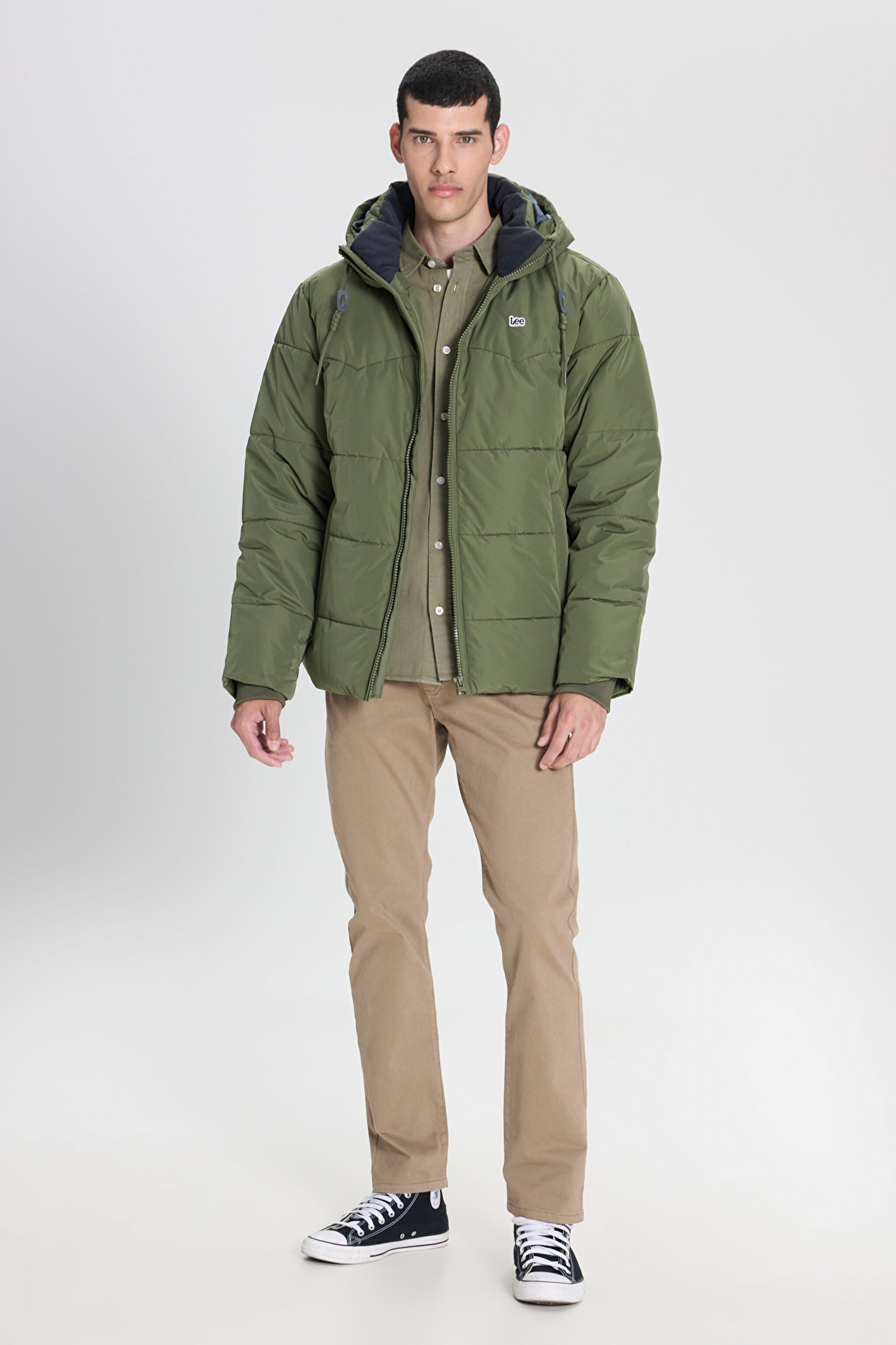 Regular Fit Normal Kesim Kapüşonlu Yeşil Şişme Mont - Olive Grove-L88BNYA61 (görsel 4)