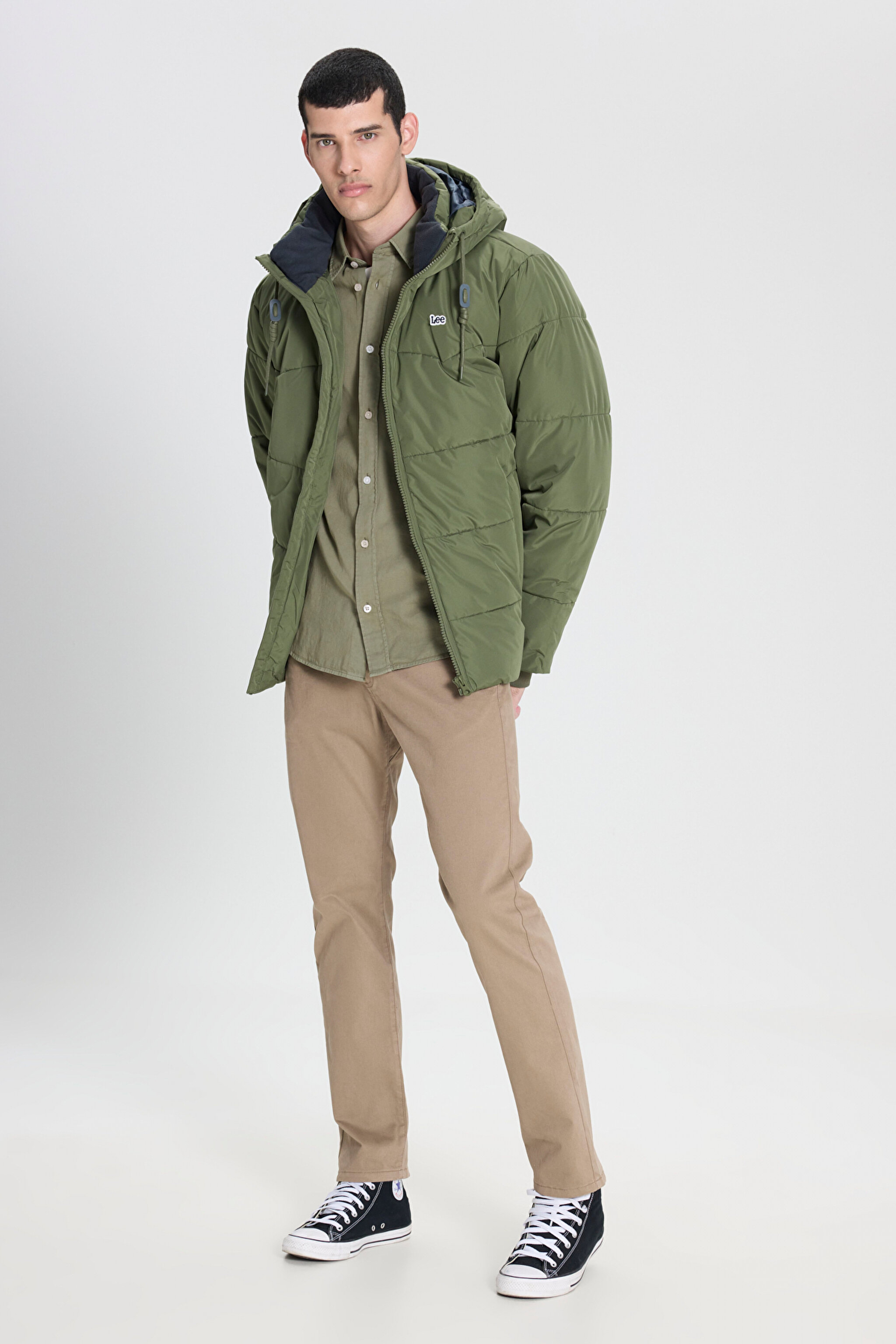 Regular Fit Normal Kesim Kapüşonlu Yeşil Şişme Mont - Olive Grove-L88BNYA61 (görsel 5)