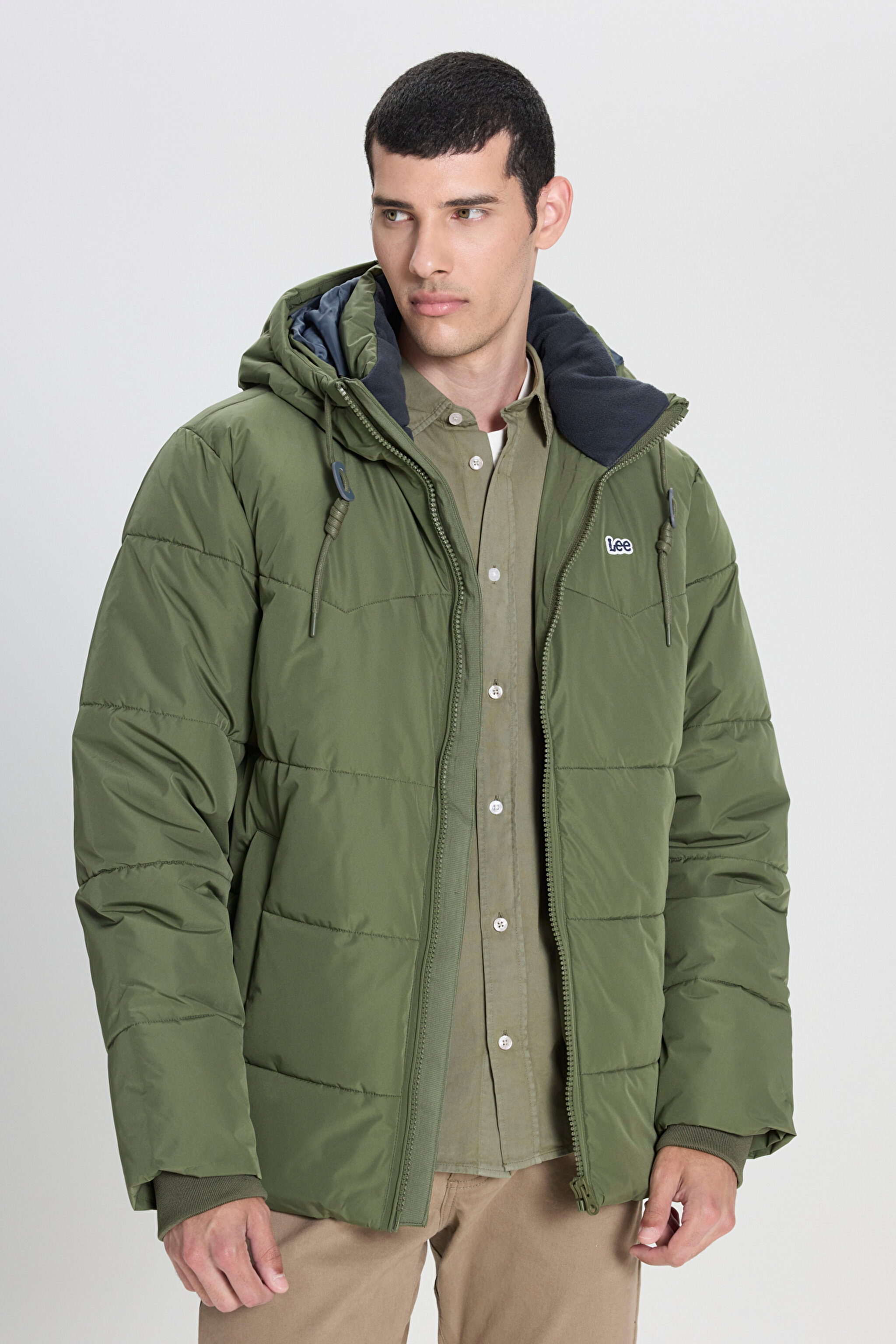 Regular Fit Normal Kesim Kapüşonlu Yeşil Şişme Mont - Olive Grove-L88BNYA61 (görsel 6)