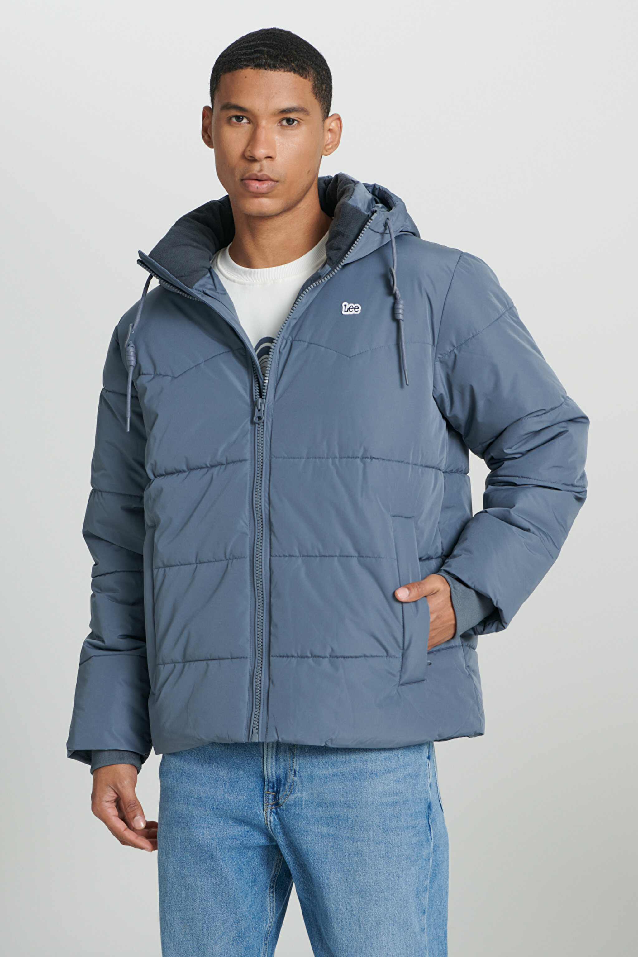 Regular Fit Normal Kesim Kapüşonlu Gri Şişme Mont - Taint Grey-L88BNYA66 (görsel 2)