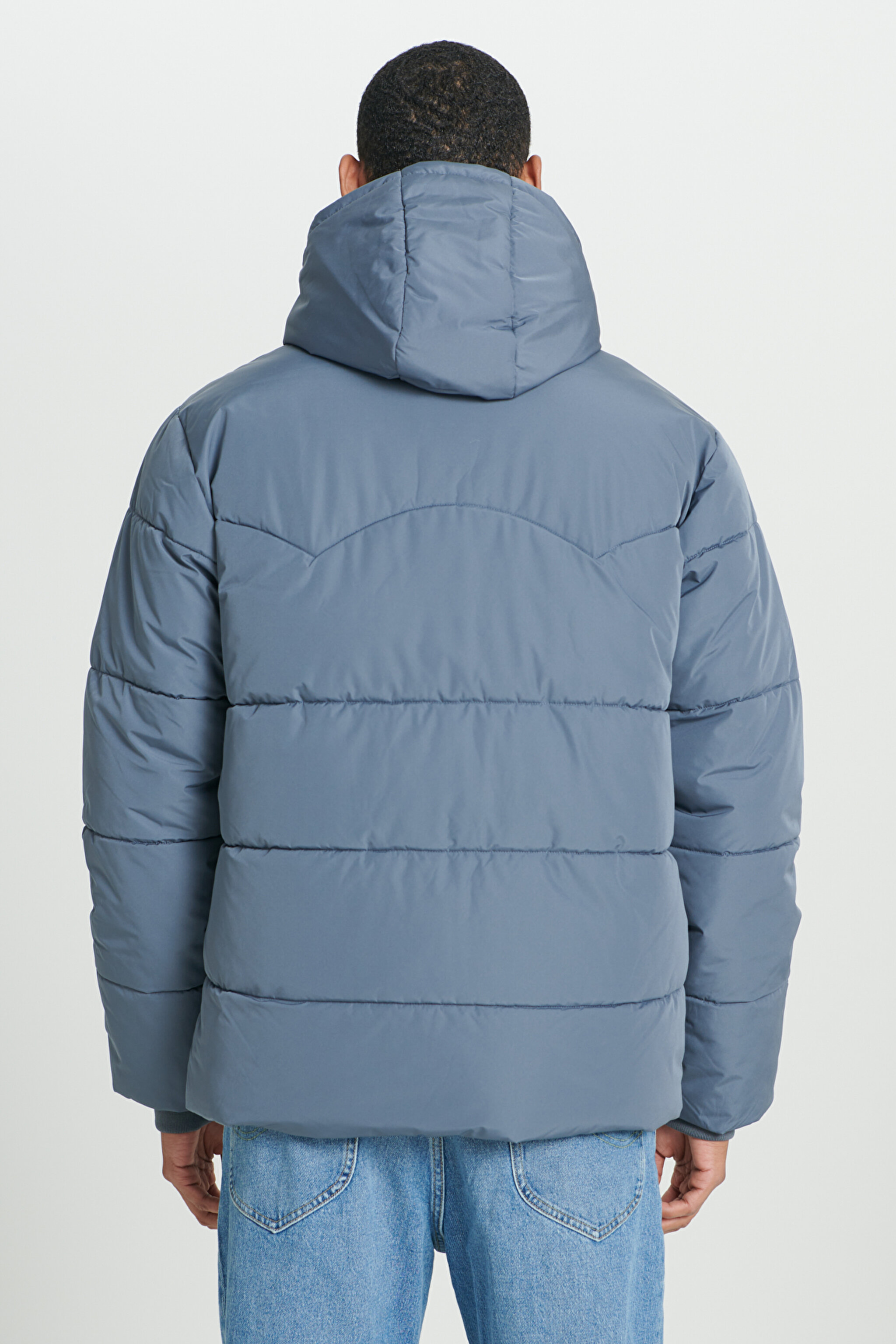 Regular Fit Normal Kesim Kapüşonlu Gri Şişme Mont - Taint Grey-L88BNYA66 (görsel 5)