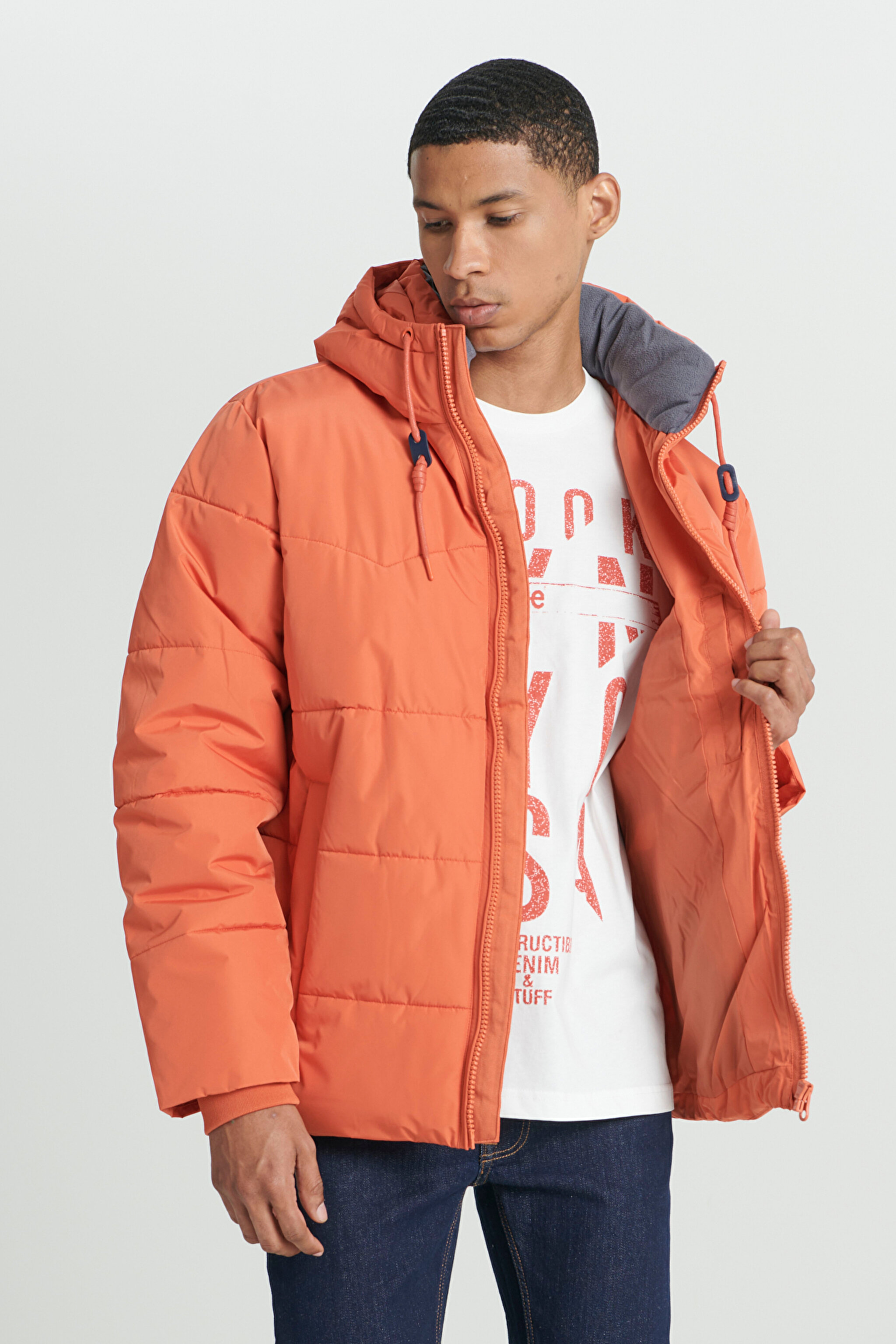 Regular Fit Normal Kesim Kapüşonlu Turuncu Şişme Mont - Orange-L88BNYBH (görsel 2)