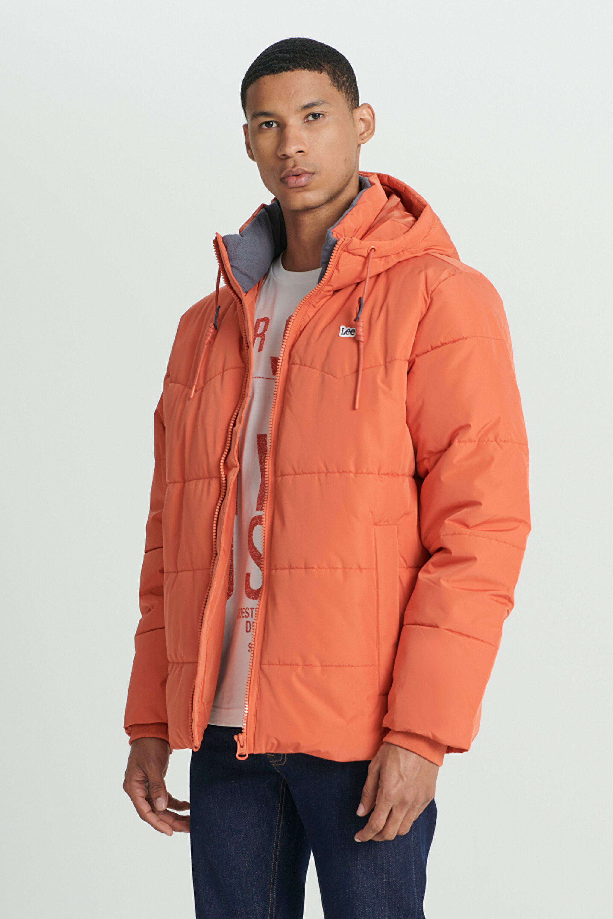 Regular Fit Normal Kesim Kapüşonlu Turuncu Şişme Mont - Orange-L88BNYBH (görsel 3)