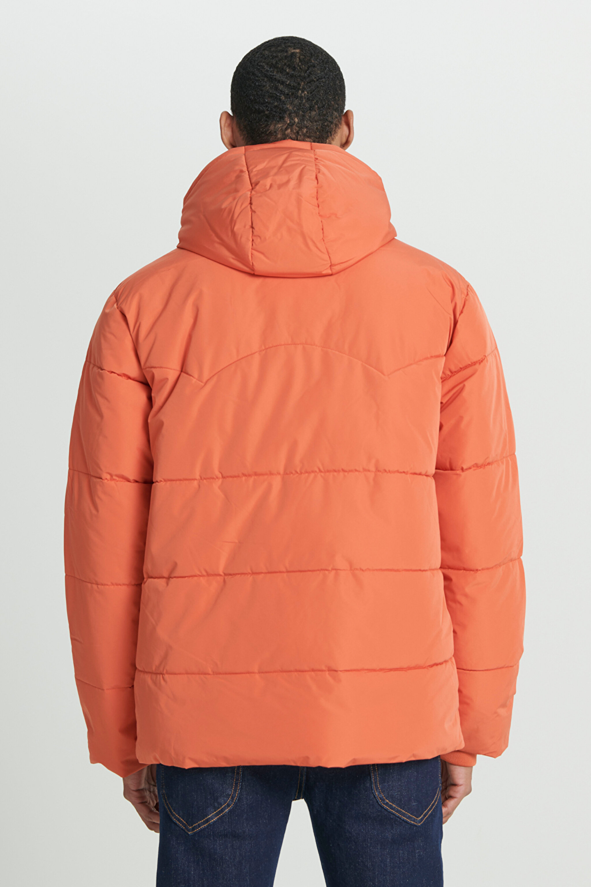 Regular Fit Normal Kesim Kapüşonlu Turuncu Şişme Mont - Orange-L88BNYBH (görsel 8)