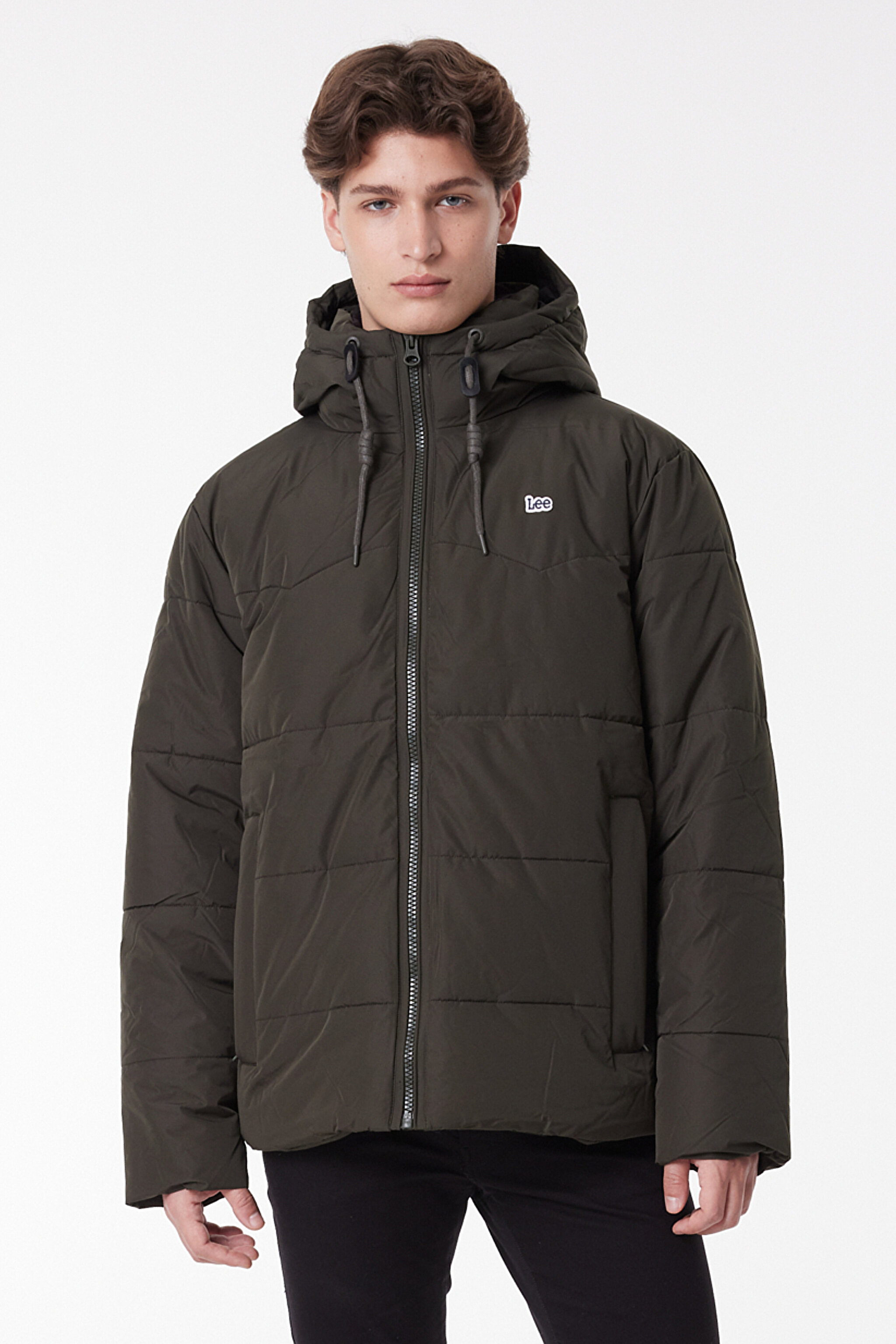 Regular Fit Normal Kesim Kapüşonlu Haki Şişme Mont - Green-L88BNYOJ (görsel 2)