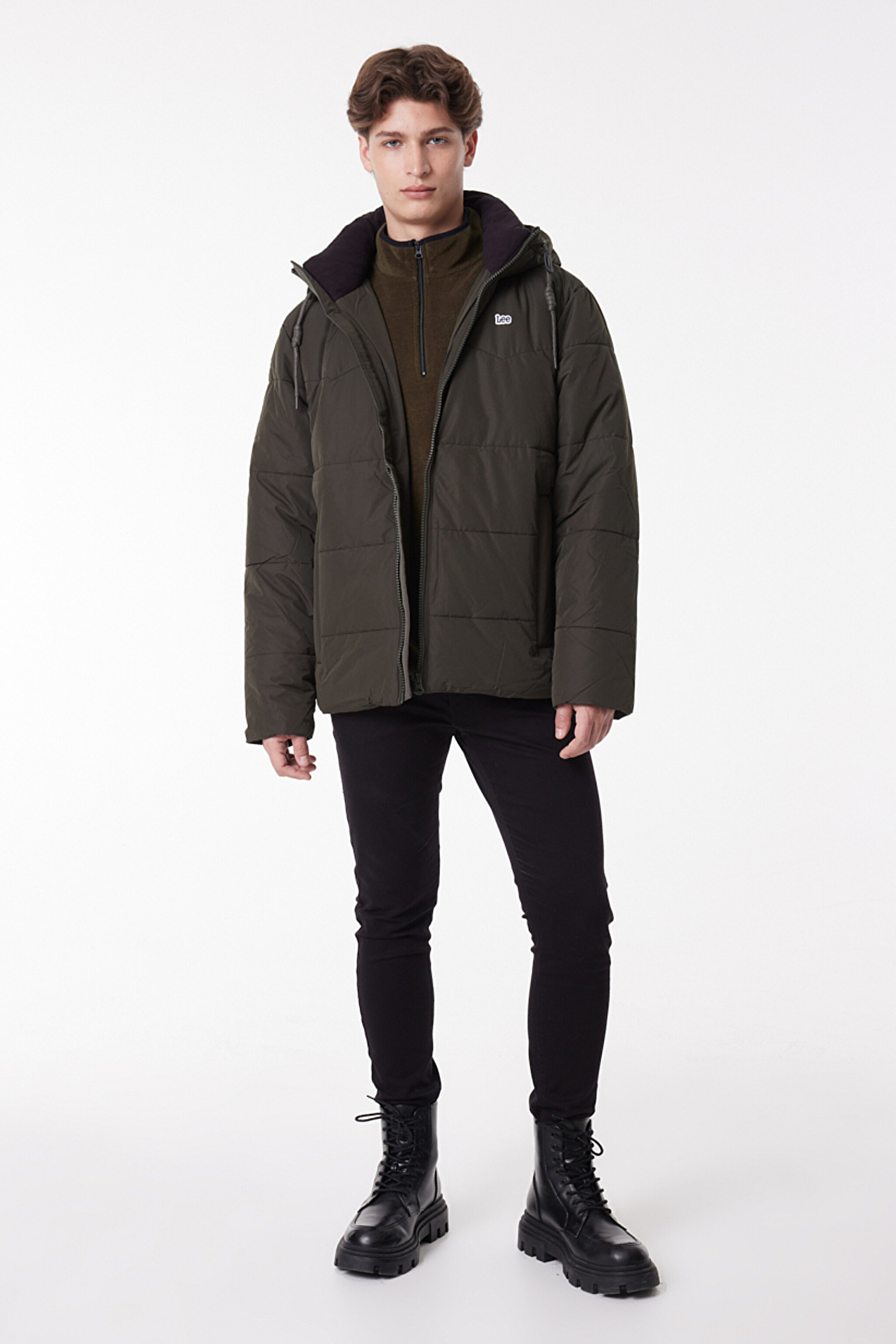 Regular Fit Normal Kesim Kapüşonlu Haki Şişme Mont - Green-L88BNYOJ (görsel 3)