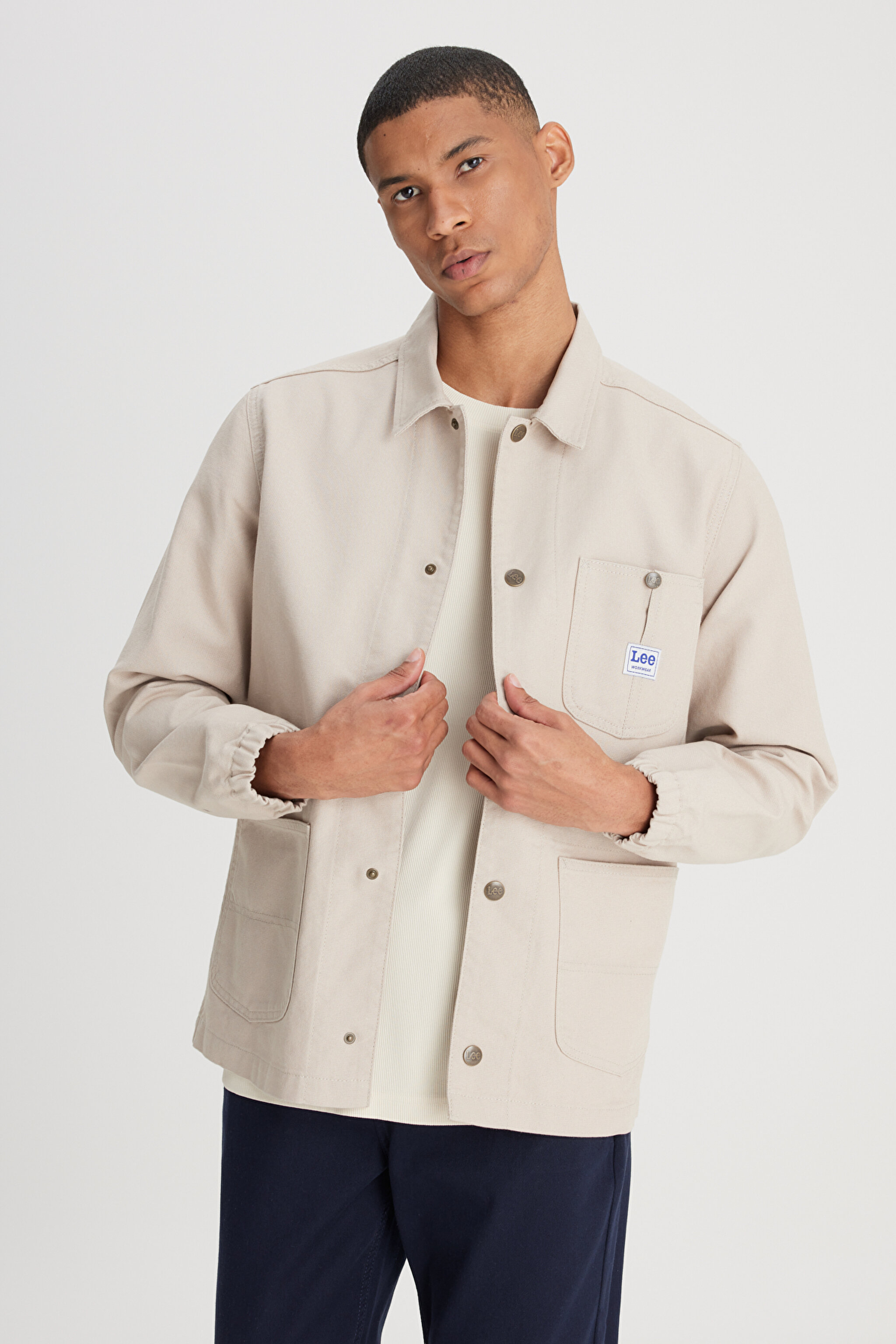 Relaxed Fit Geniş Kesim %100 Pamuk Taş Rengi Workwear Jean Kot Ceket
