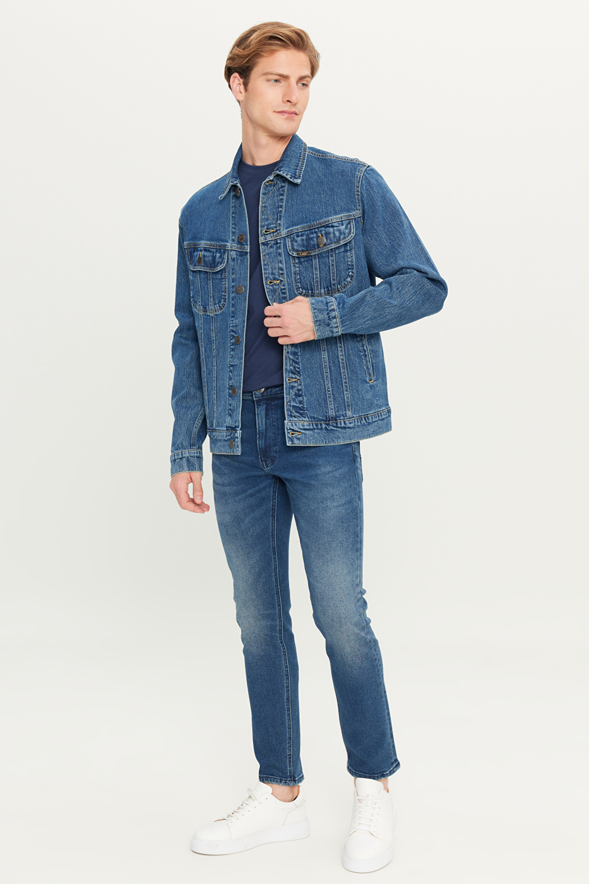 Regular Fit Normal Kesim Pamuklu Esnek İndigo Jean Denim Ceket - Mid Indigo-L89Z00002381 (görsel 3)