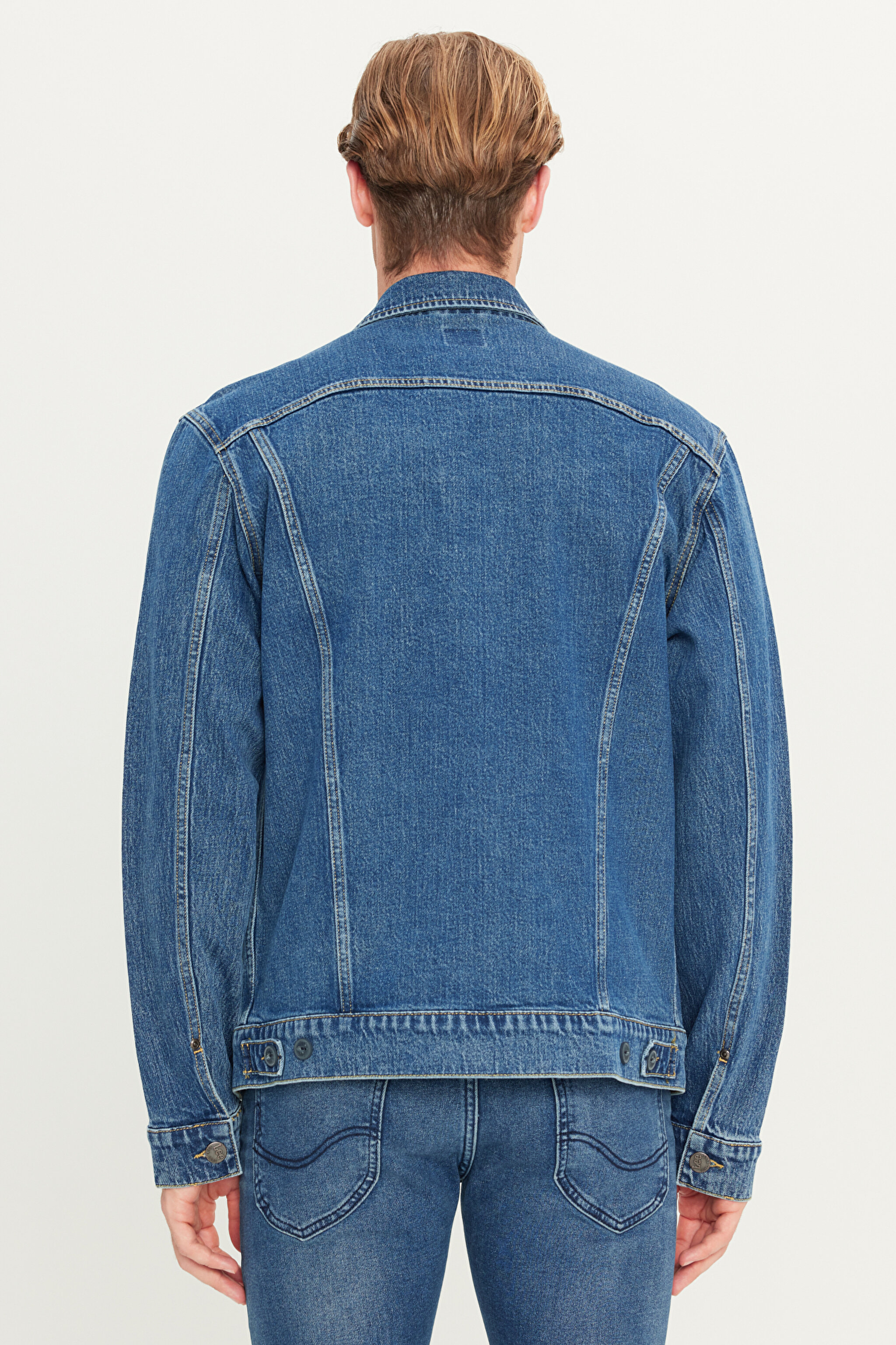 Regular Fit Normal Kesim Pamuklu Esnek İndigo Jean Denim Ceket - Mid Indigo-L89Z00002381 (görsel 5)