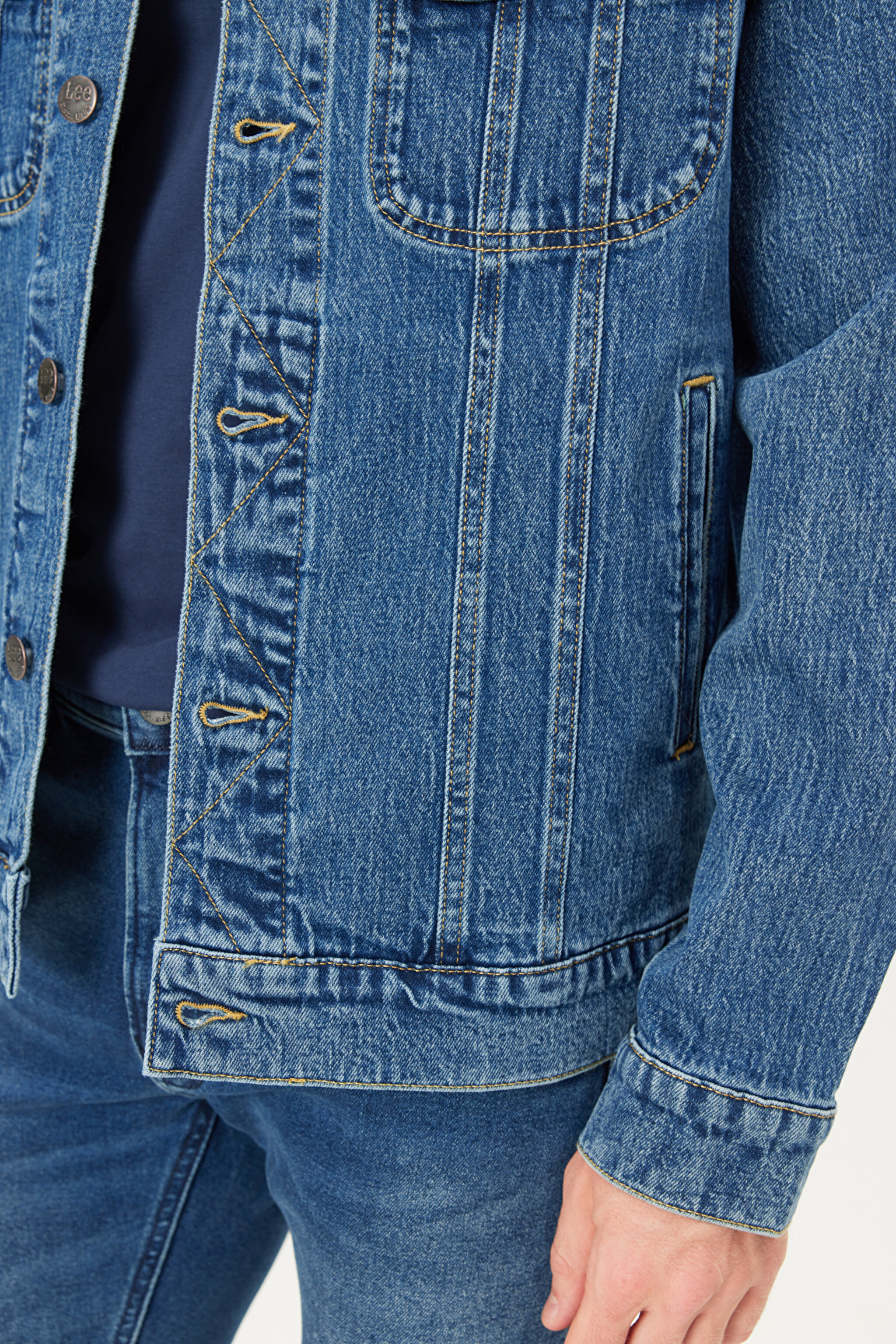 Regular Fit Normal Kesim Pamuklu Esnek İndigo Jean Denim Ceket - Mid Indigo-L89Z00002381 (görsel 6)
