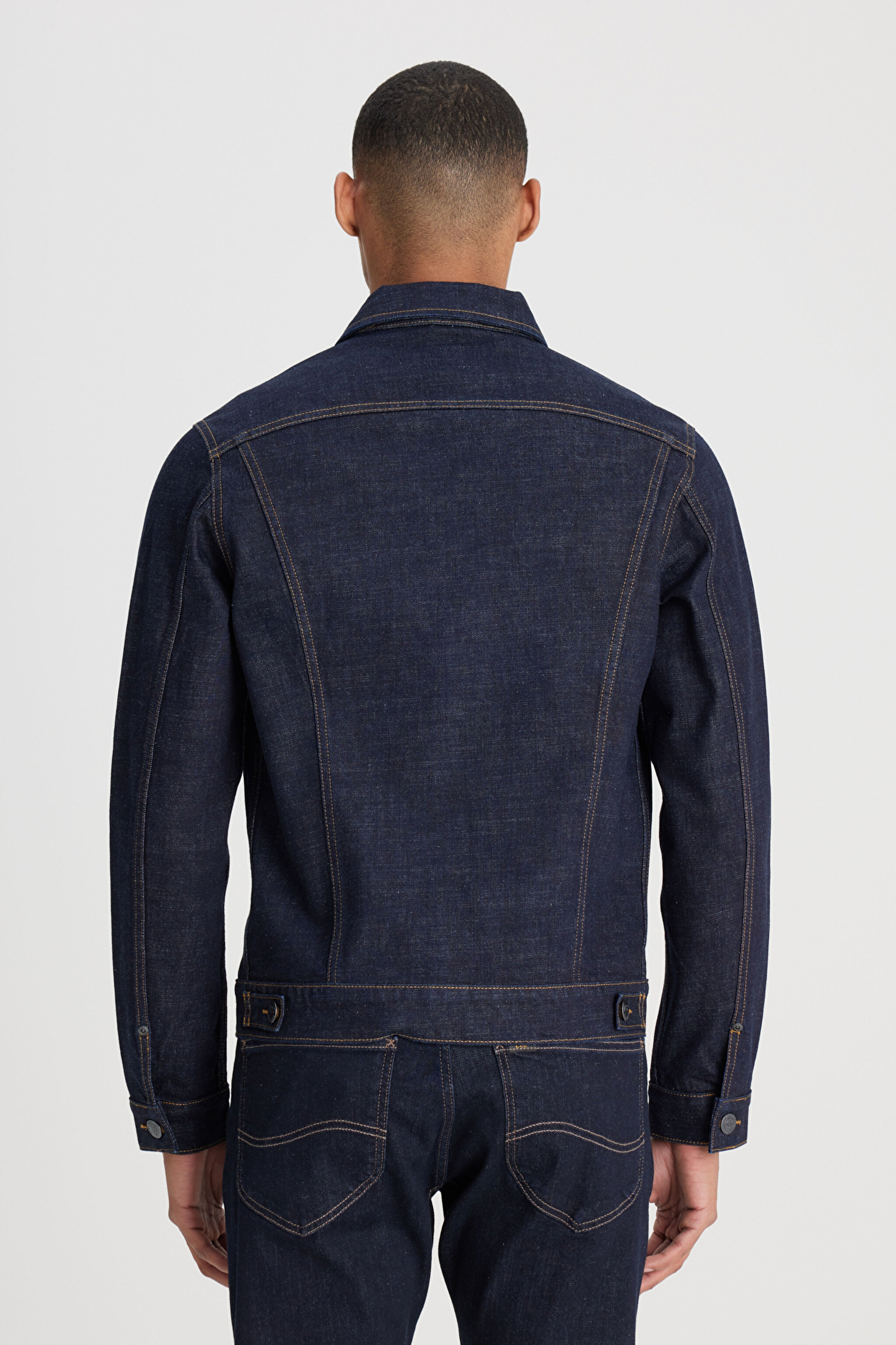 Regular Fit Normal Kesim %100 Pamuk Ekru Trucker Jean Kot Ceket - Dark Blue-L89ZLJ049 (görsel 6)