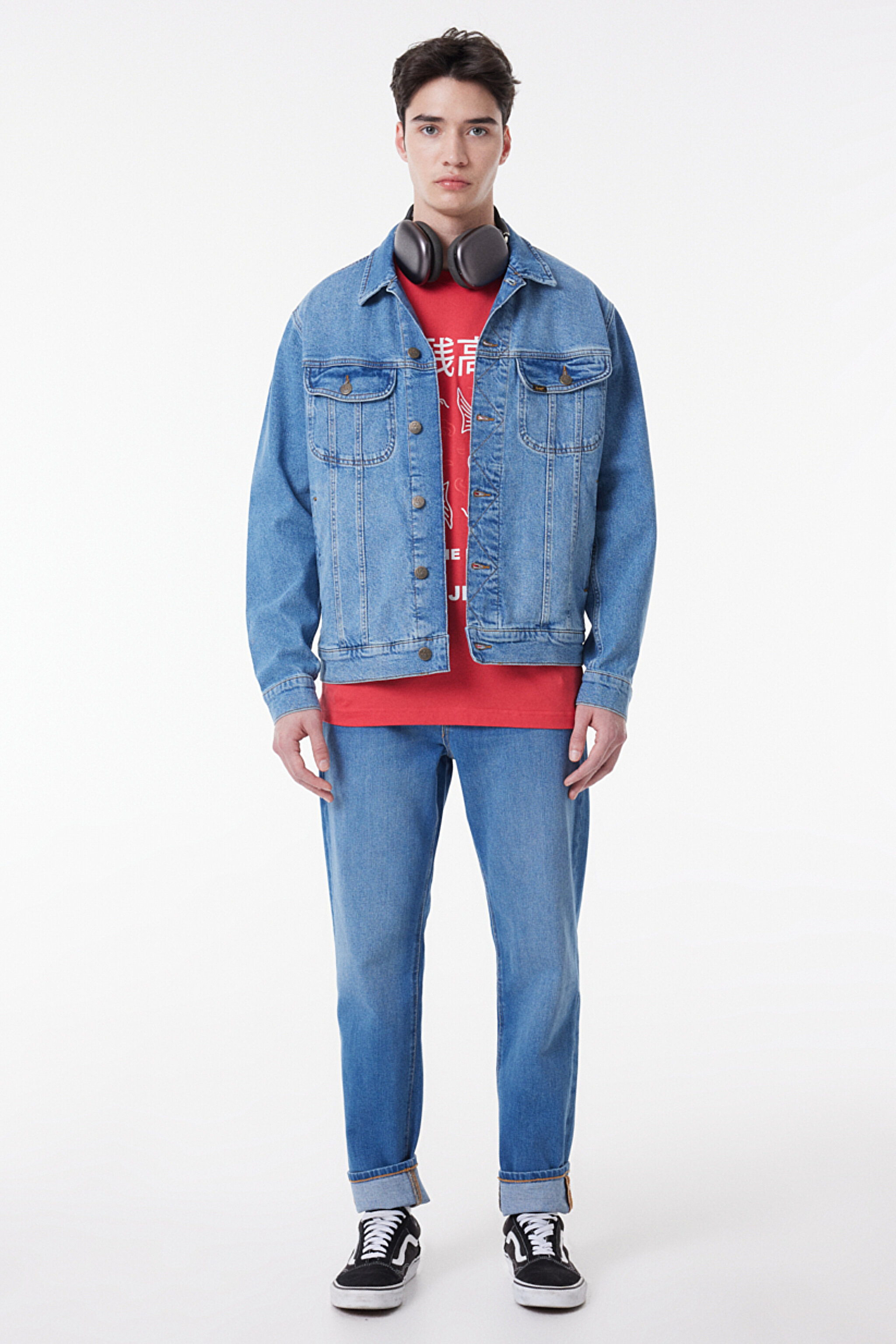 Slim Fit Dar Kesim %100 Pamuk Mavi Denim Kot Ceket - Mid Blue-L89ZLJPI (görsel 4)